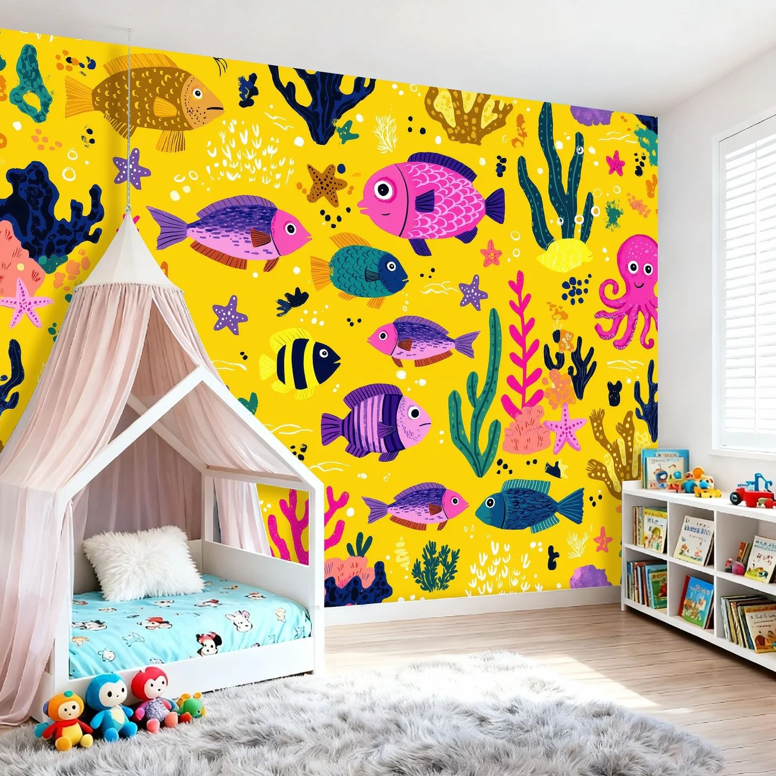 Zabawa dziecięca Rozgwiazda Rozgwiazda Fish Tynk Fototapeta Moda Mural Dekoracja ścienna 400 x 280 cm Gigantyczny plakat Projekt Papier ścienny Żółty