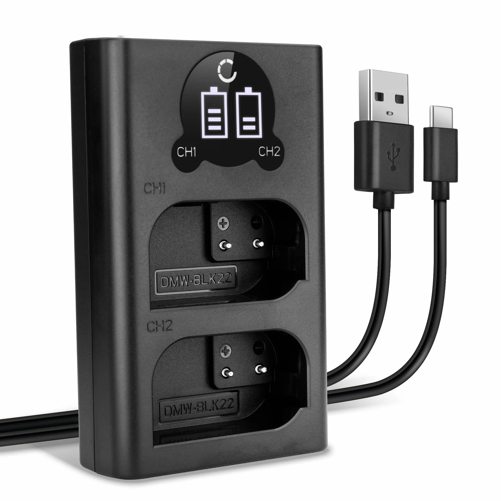 CELLONIC DMW-BLK22 podwójny kabel ładujący kompatybilny z Panasonic Lumix DC-GH5 II DC-GH6 S5 G9 GH5S DMW-BTC15 ładowarka akumulatorów
