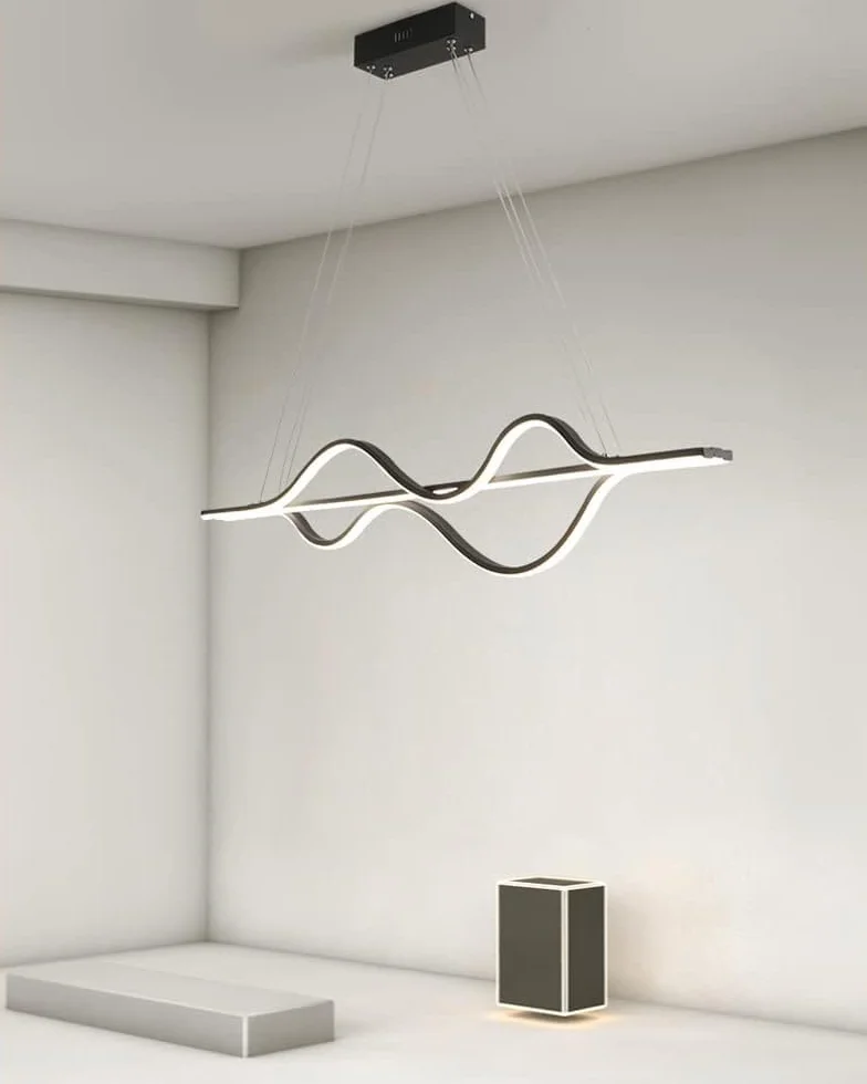 Czarna liniowa lampa wisząca LED do jadalni, nowoczesny żyrandol 48 W, z białego metalu, regulowana lampa wisząca, kompatybilna z kuchnią i sypialnią (ciemna)