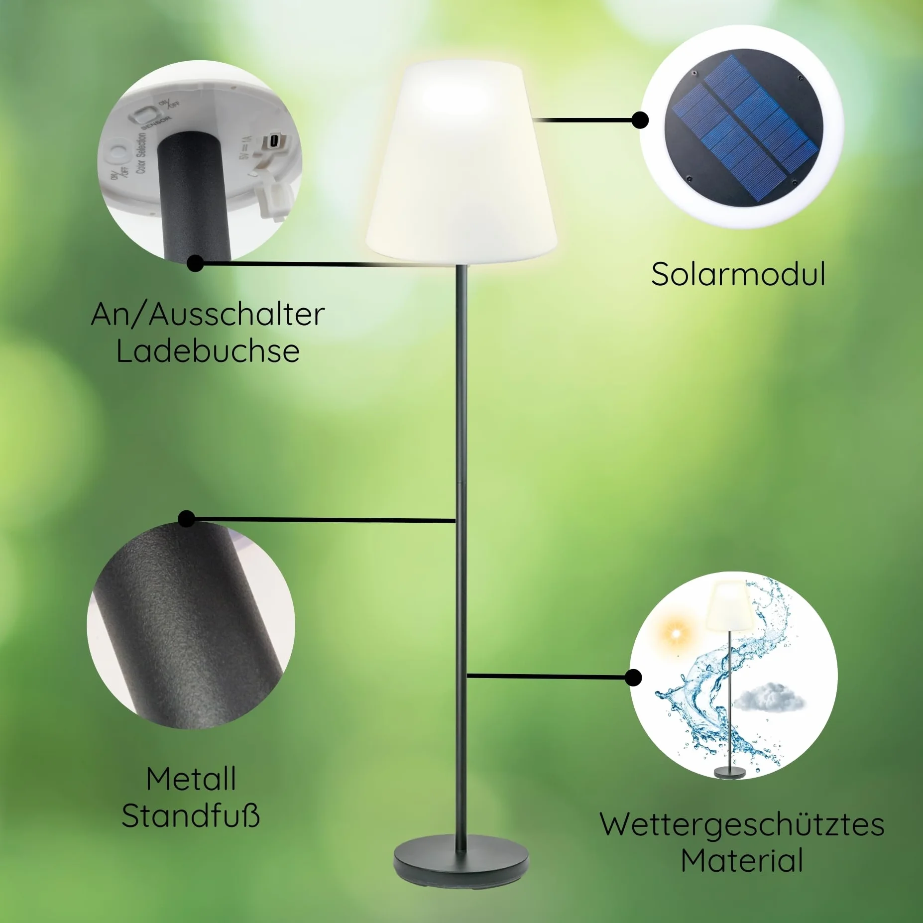 SCHWAIGER Solarna lampa zewnętrzna, 1,5 m, lampa stojąca LED do użytku na zewnątrz, sterowana za pomocą pilota zdalnego sterowania, ochrona IP44, możliwość ściemniania i zmiana koloru, lampa solarna z
