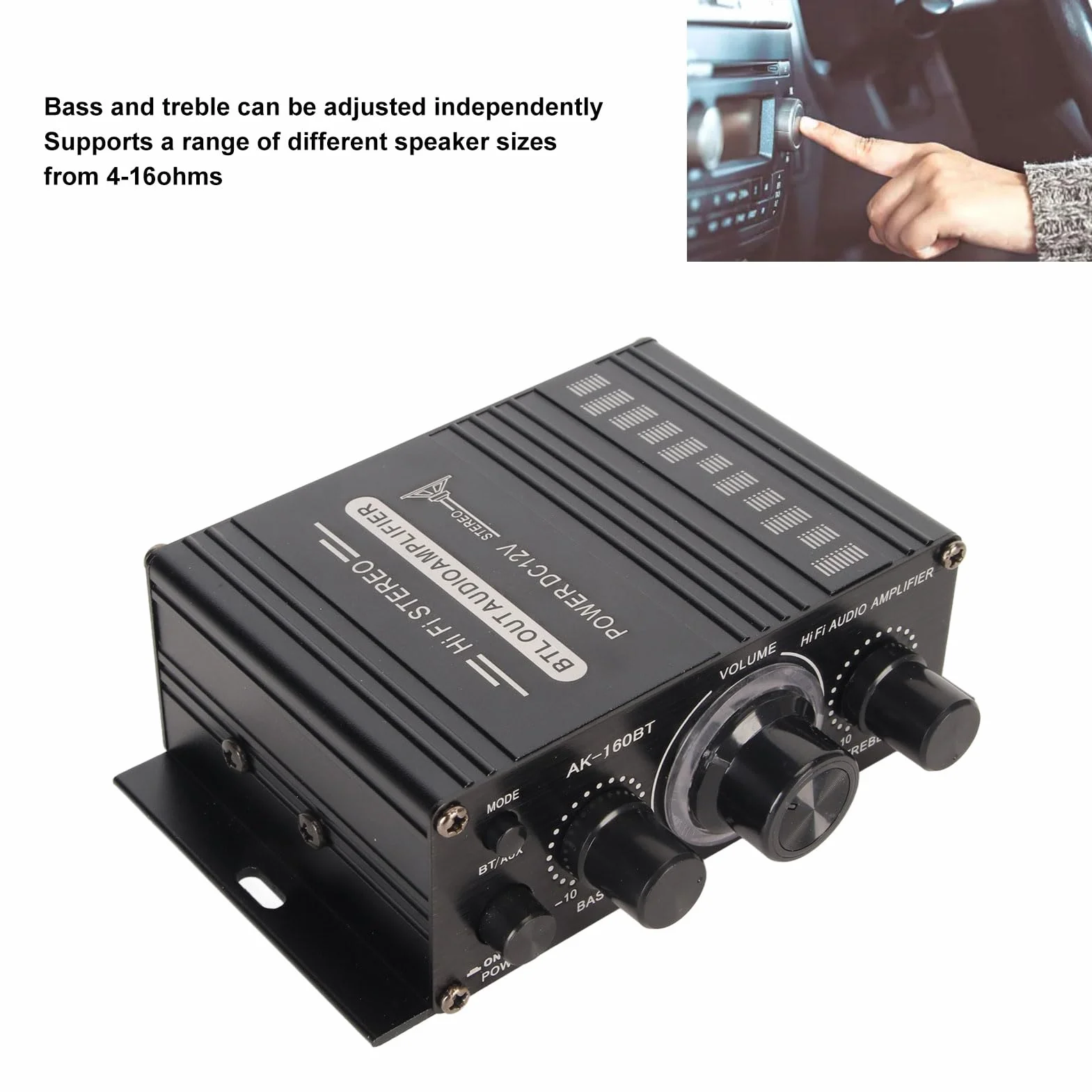 Wzmacniacz Mocy Bluetooth 5.0 HiFi 20Hz-20KHz 12V Stop Aluminium