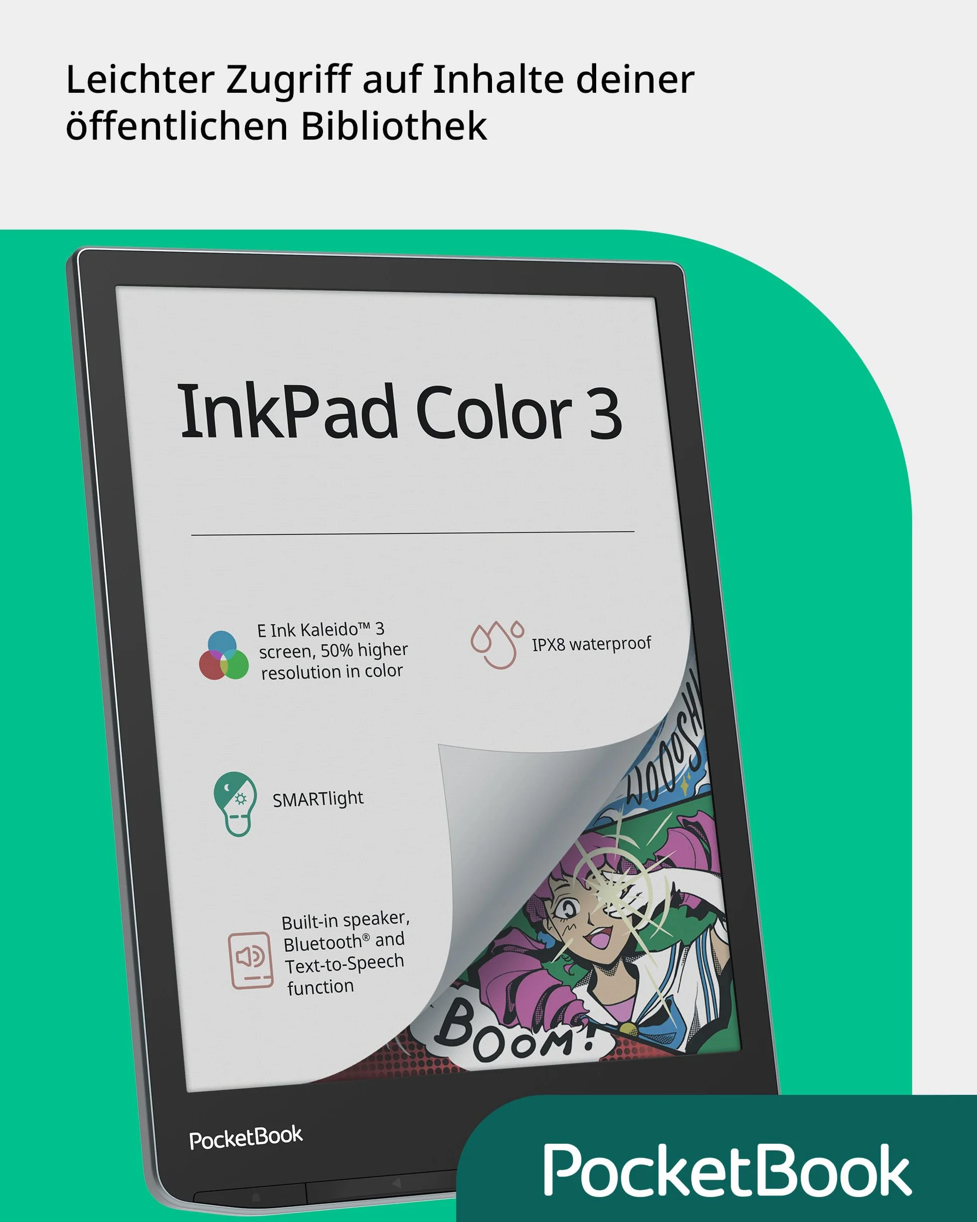 PocketBook InkPad Color 3 eReader szary 8" pamięć 32 GB Bluetooth ochrona przed wodą