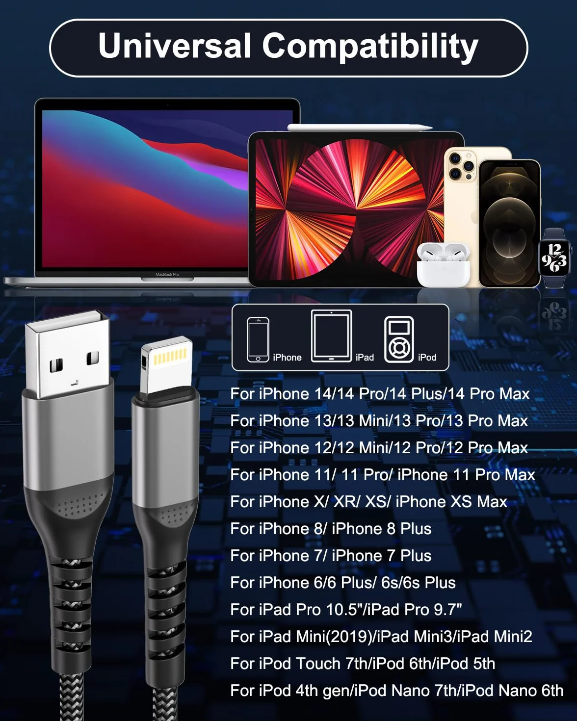 BLITEZZ Kabel Lightning MFi 2m Szybkie Ładowanie iPhone 14 13 12 11 X