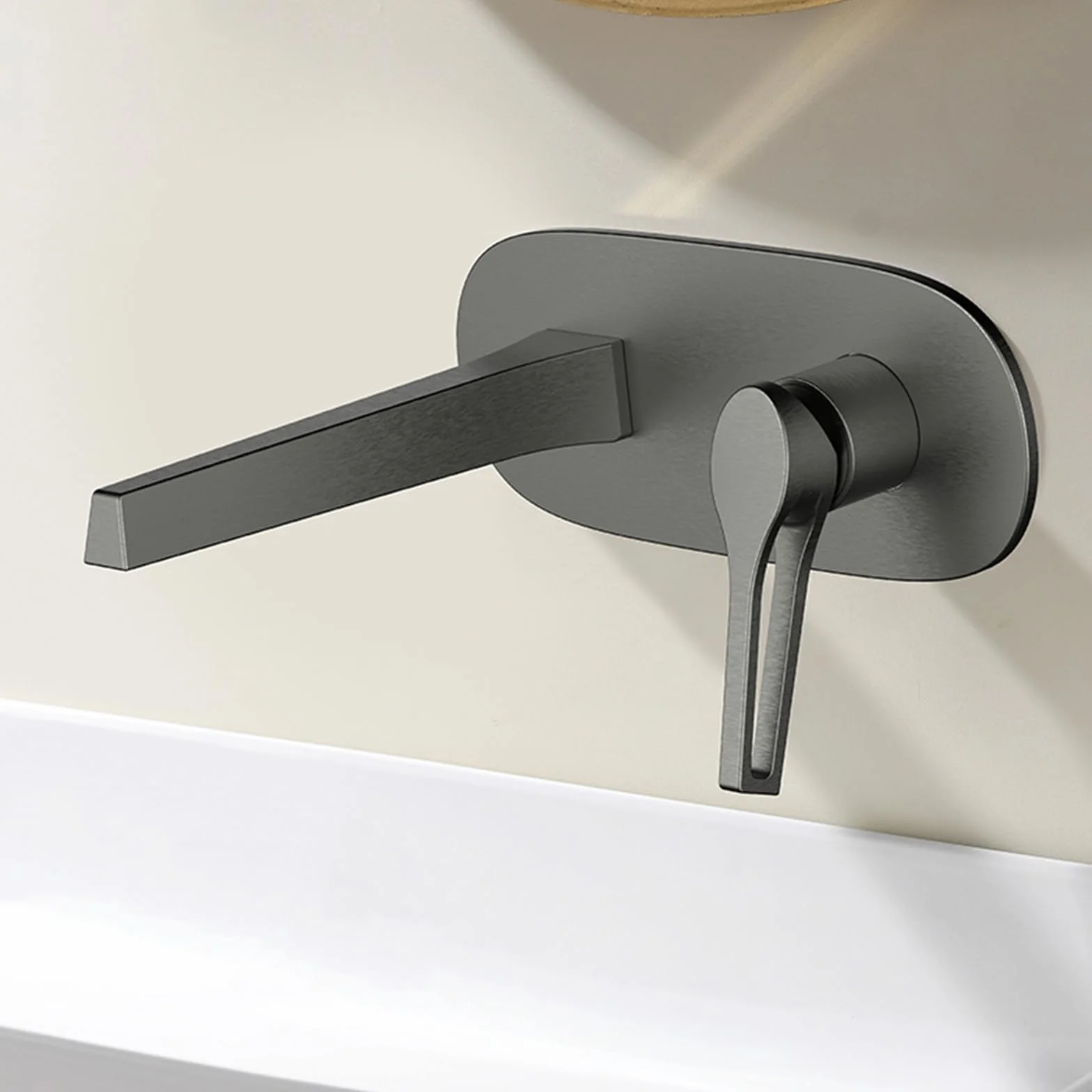 QTANZIQI Baterie łazienkowe Bateria umywalkowa podtynkowa Ciepła i zimna, mosiężna, pojedynczy uchwyt, Mieszacze umywalkowe, baterie ścienne, szare