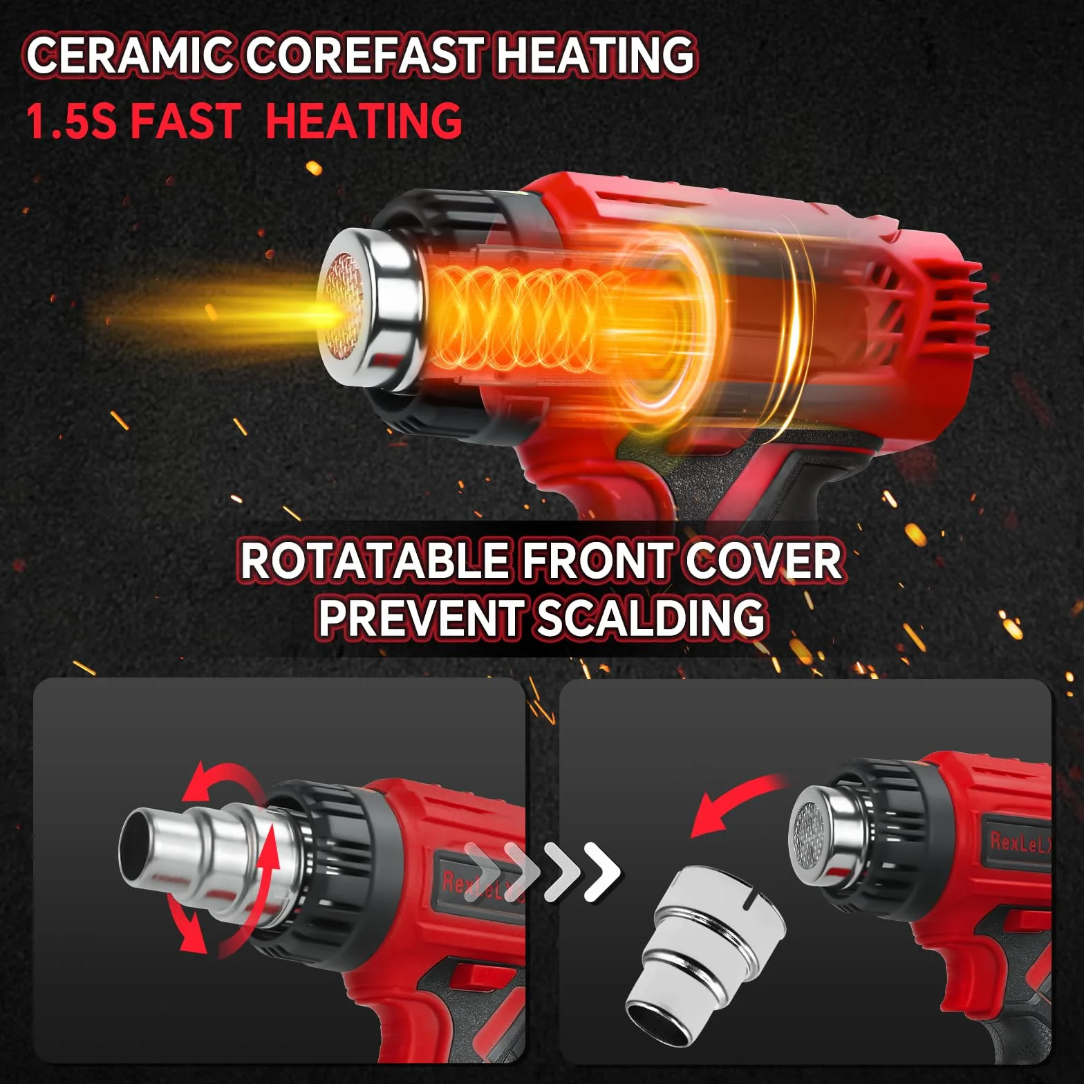 Bezprzewodowy pistolet na gorące powietrze z wyświetlaczem do akumulatora litowo-jonowego Milwaukee 18 V, 400 W 1022℉ (550℃) opalarka z zabezpieczeniem przed przeciążeniem, 4 dysze do spawania