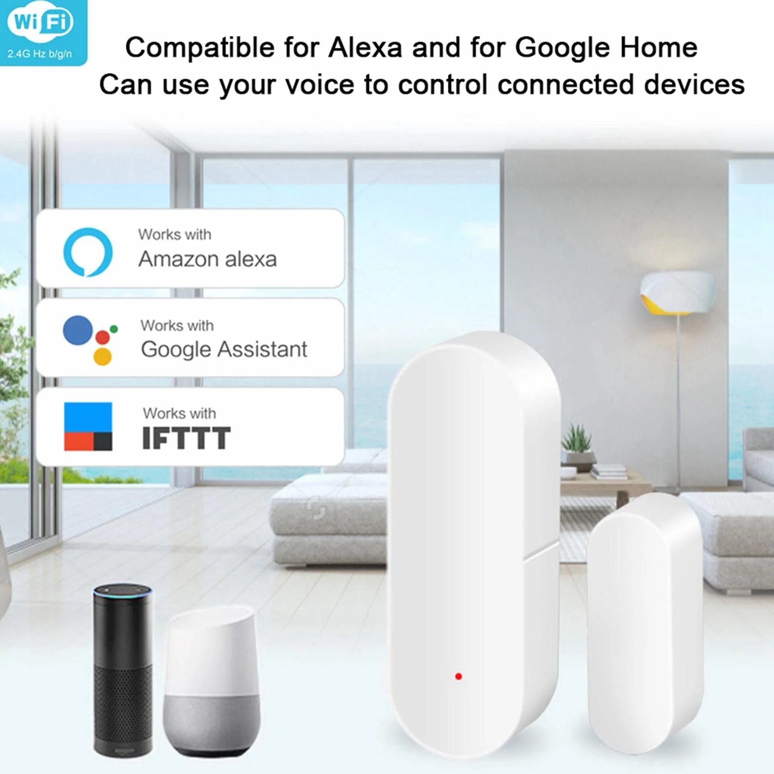 WiFi Czujnik Drzwi i Okien Bezprzewodowy - Stan Otwarte/Zamknięte, Alarm Kompatybilny z Alexa i Google Home