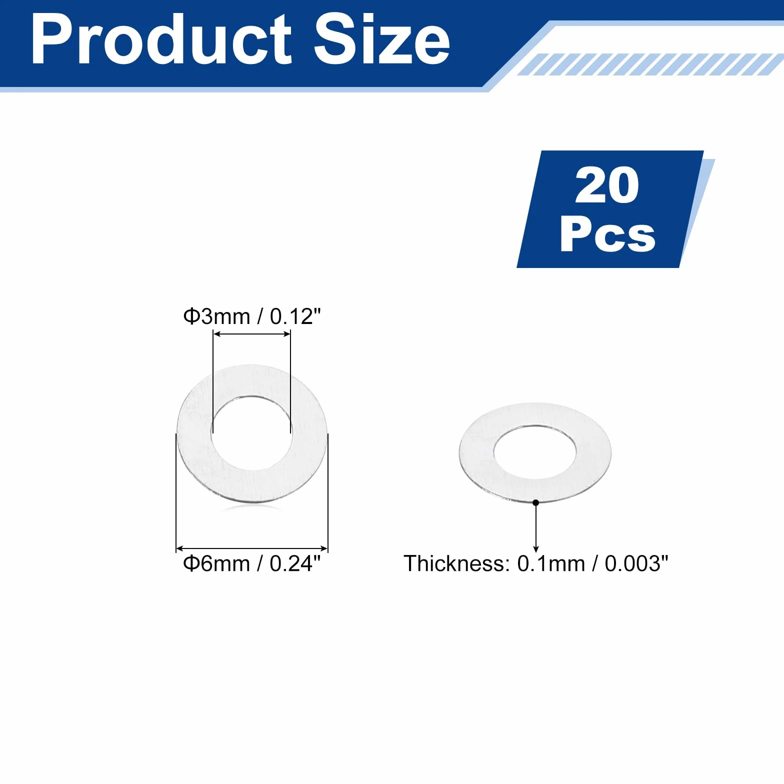 QUARKZMAN 20 sztuk podkładek M3, 3 x 6 x 0,1 mm, stal nierdzewna 304, płaskie podkładki dystansowe do śrub, śrub, samochodów, maszyn przemysłowych