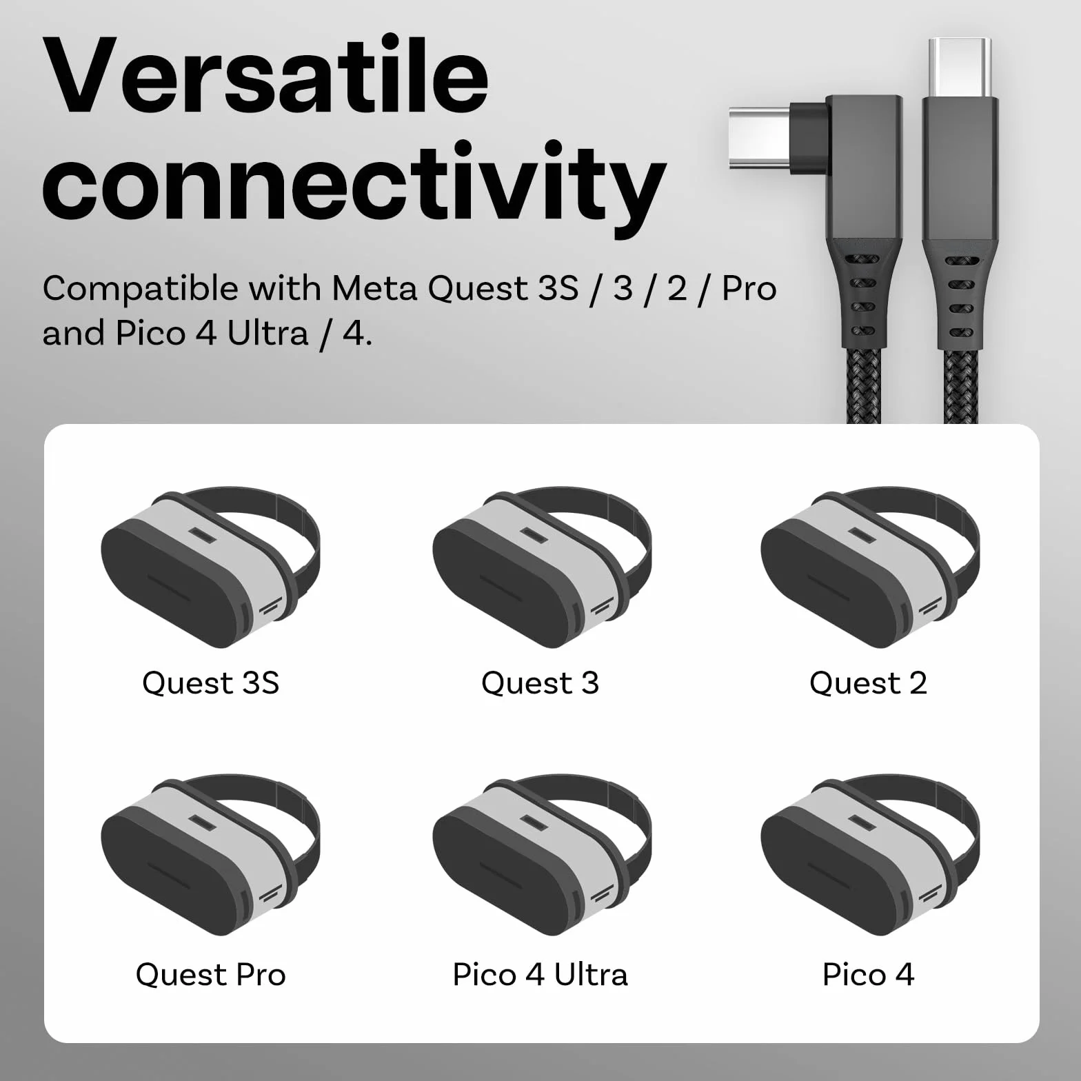 MMOBIEL Kabel USB-C na USB-C do Meta Quest 3S/3/2/Pro, Pico 4 Ultra/4 i PC/Steam VR 5m Czarny