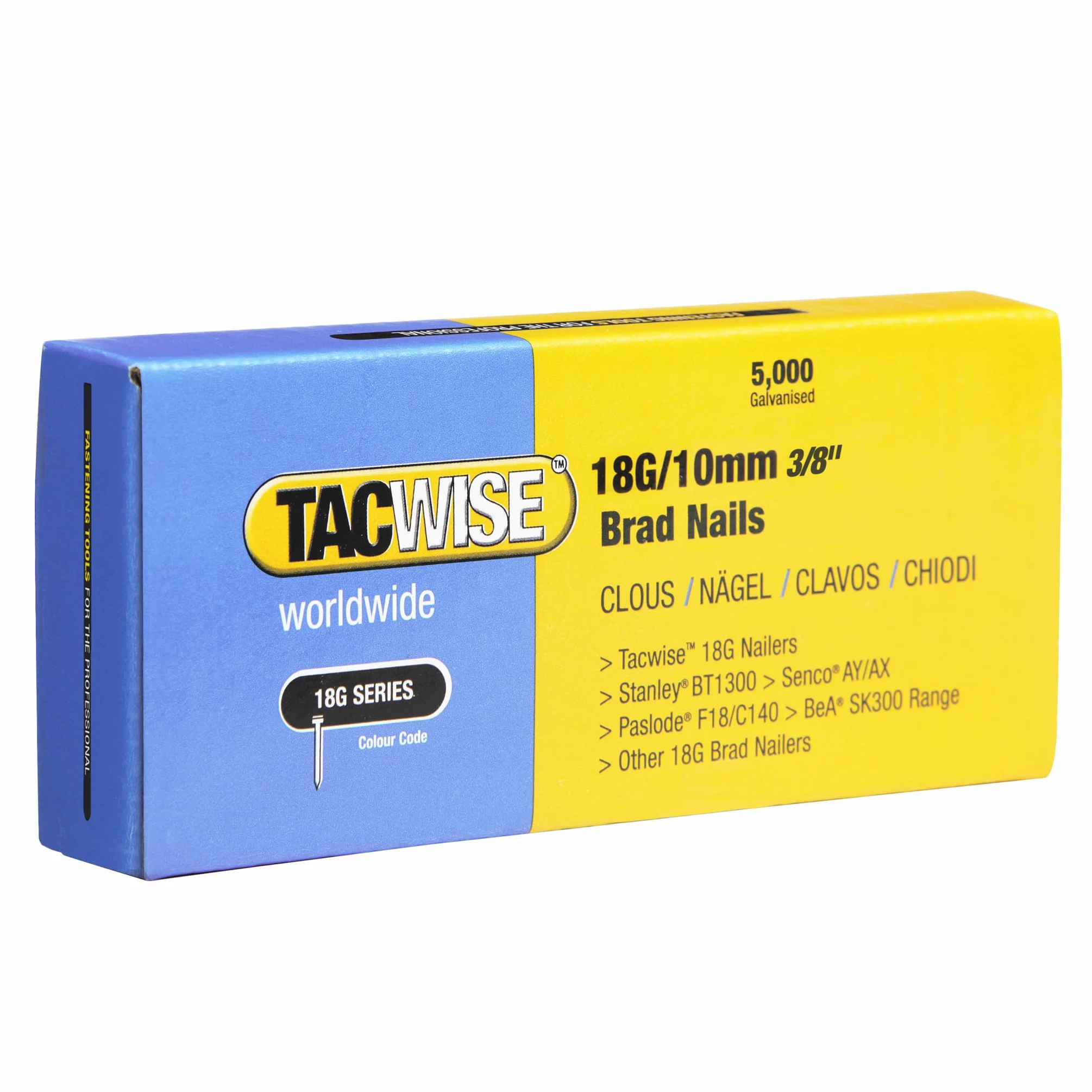 Tacwise 0392 Gwoździe typu Brad 18G / 10 mm, ocynkowane, 5000 sztuk, srebrne, 10 mm