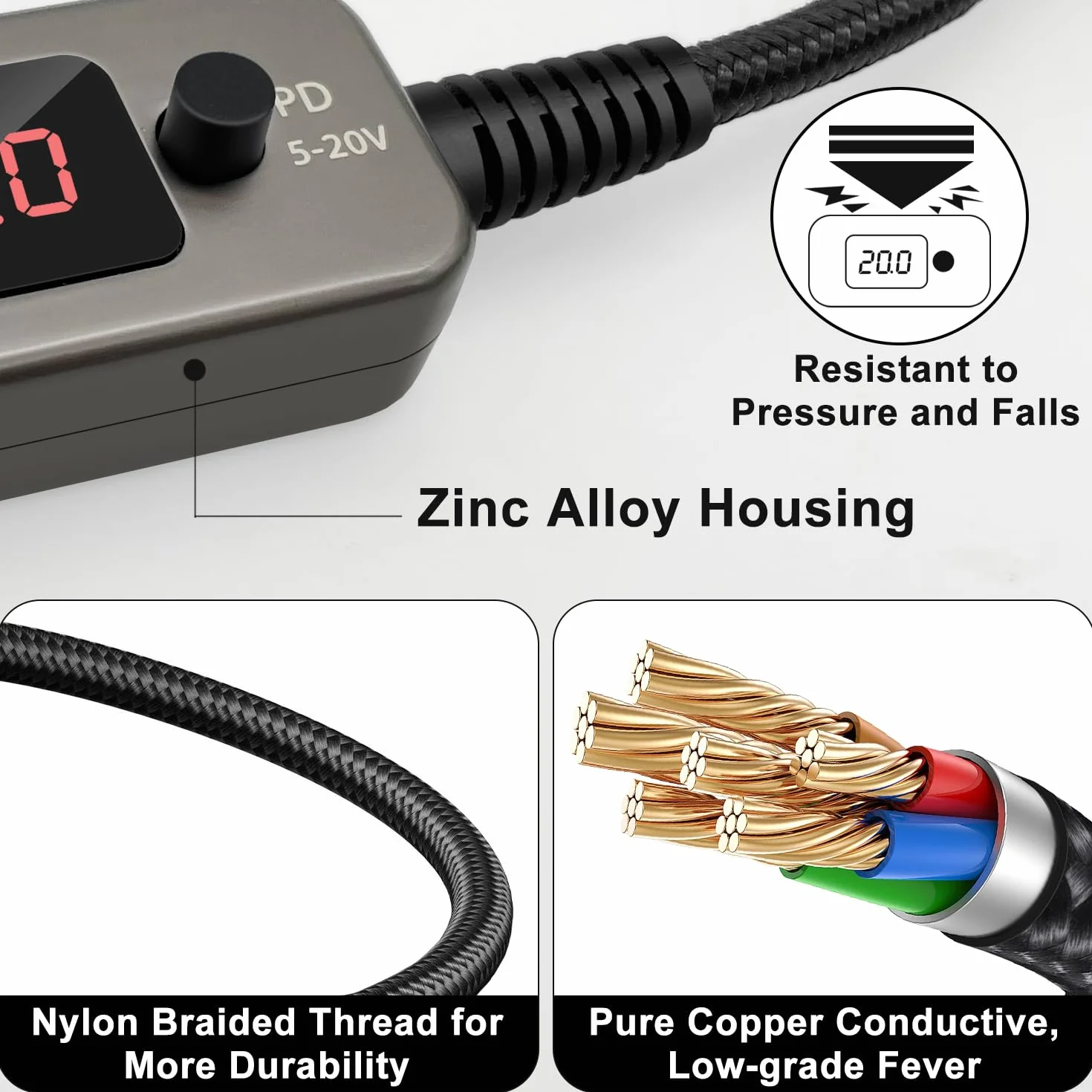 100W USB-C PD do DC Adapterkabel 5A 5,5×2,1mm 10 adapterów DC do laptopa routera monitora kamery 1M kabel nylonowy