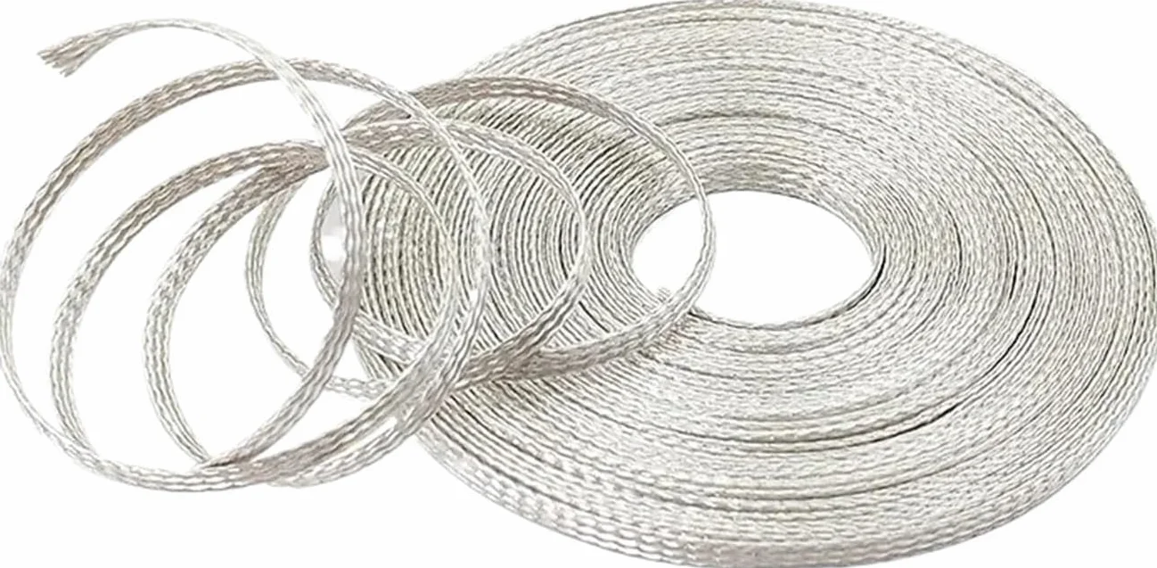 Płaski kabel z oplotem miedzianym, Ekranowanie elektromagnetyczne, posrebrzana, miedziana tuleja, odporna na korozję, teleskopowa siatka pleciona