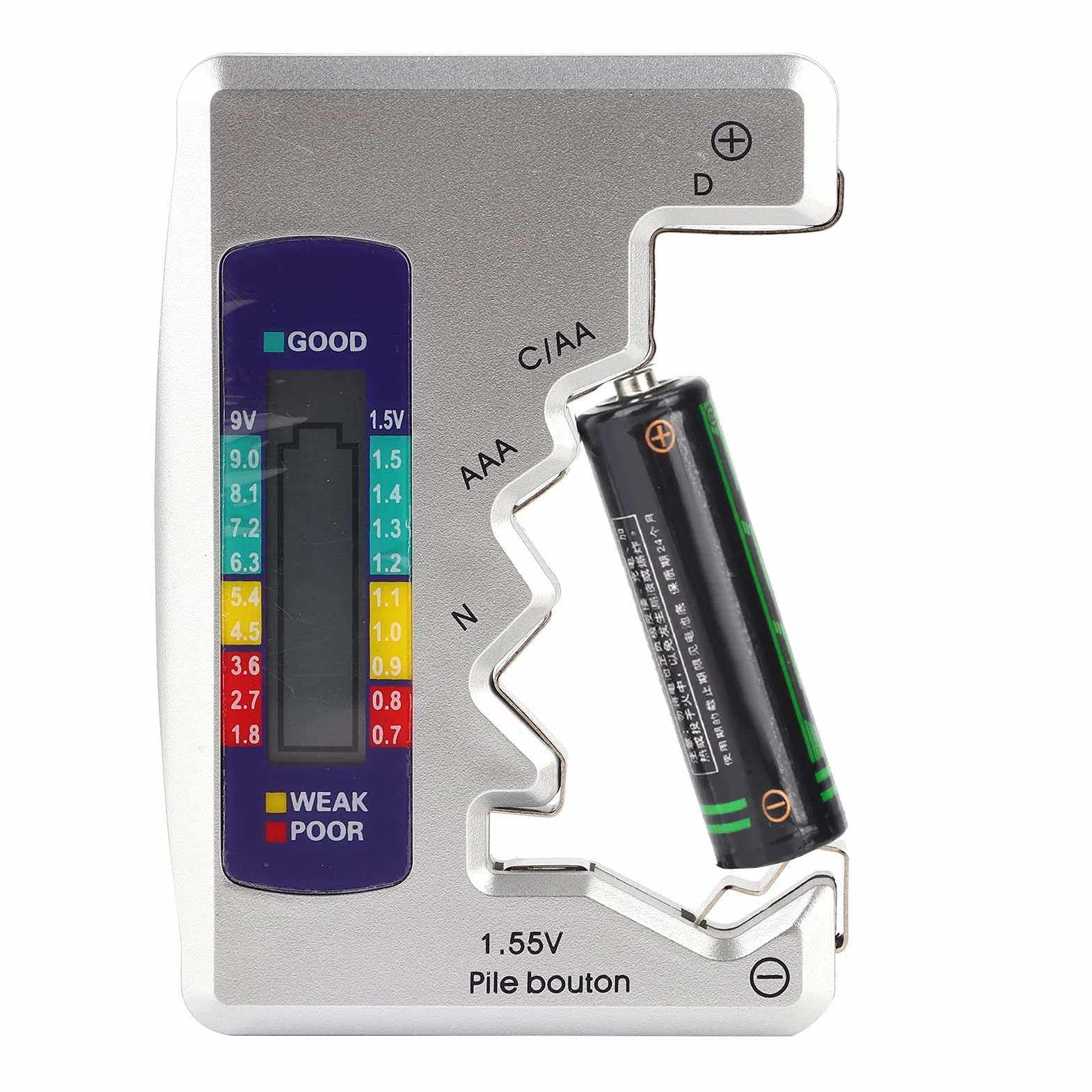 Cyfrowy Tester Baterii, Cyfrowy Kontroler z Wyświetlaczem LCD, Miernik Baterii, Uniwersalny Kontroler Baterii do Baterii Guzikowych, AA, AAA, Bateria Kwadratowa 9 V i Akumulator, 90 X 60 Mm