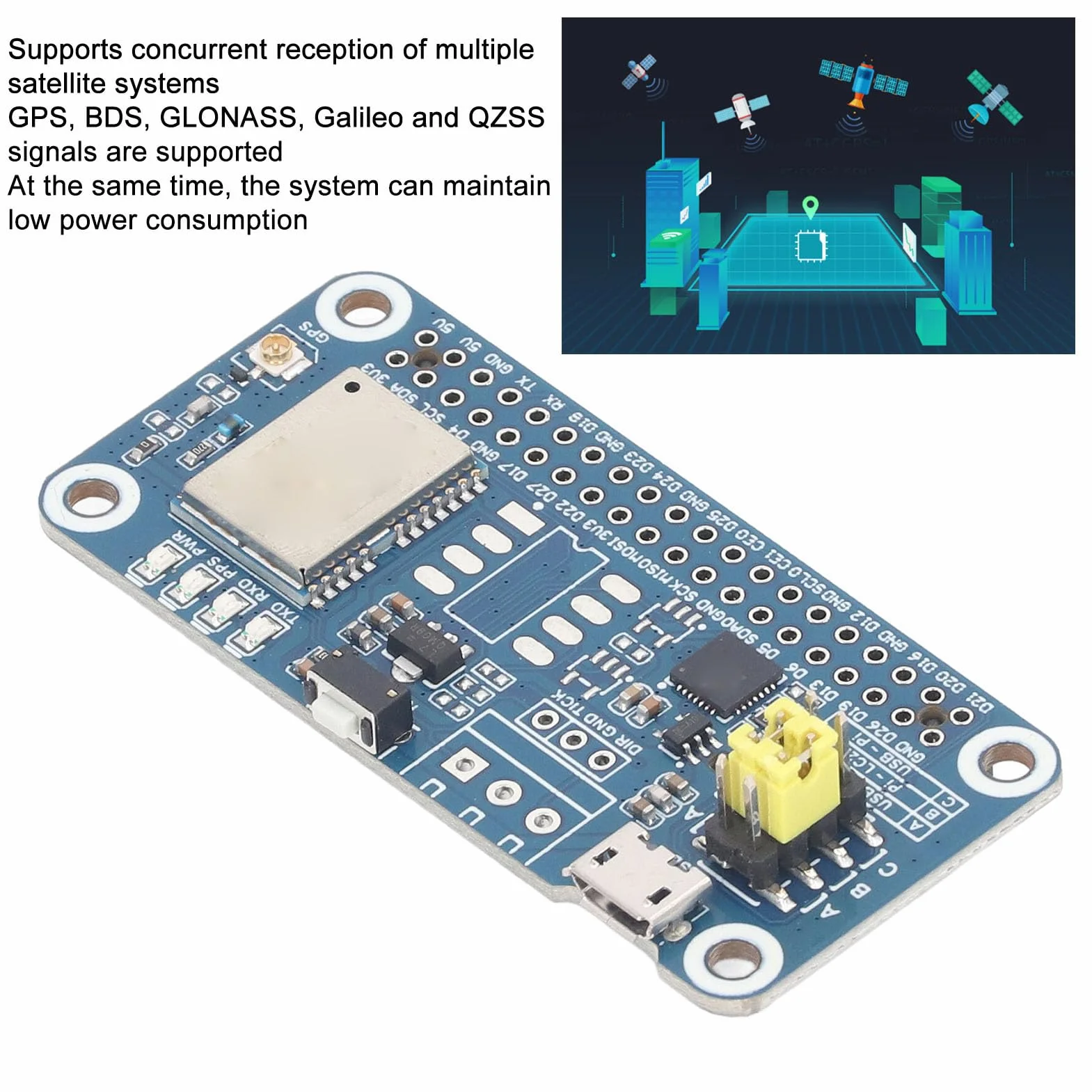 ASHATA Moduł GPS Dwuzakresowy L1 L5 GNSS RTK LC29H DA HAT