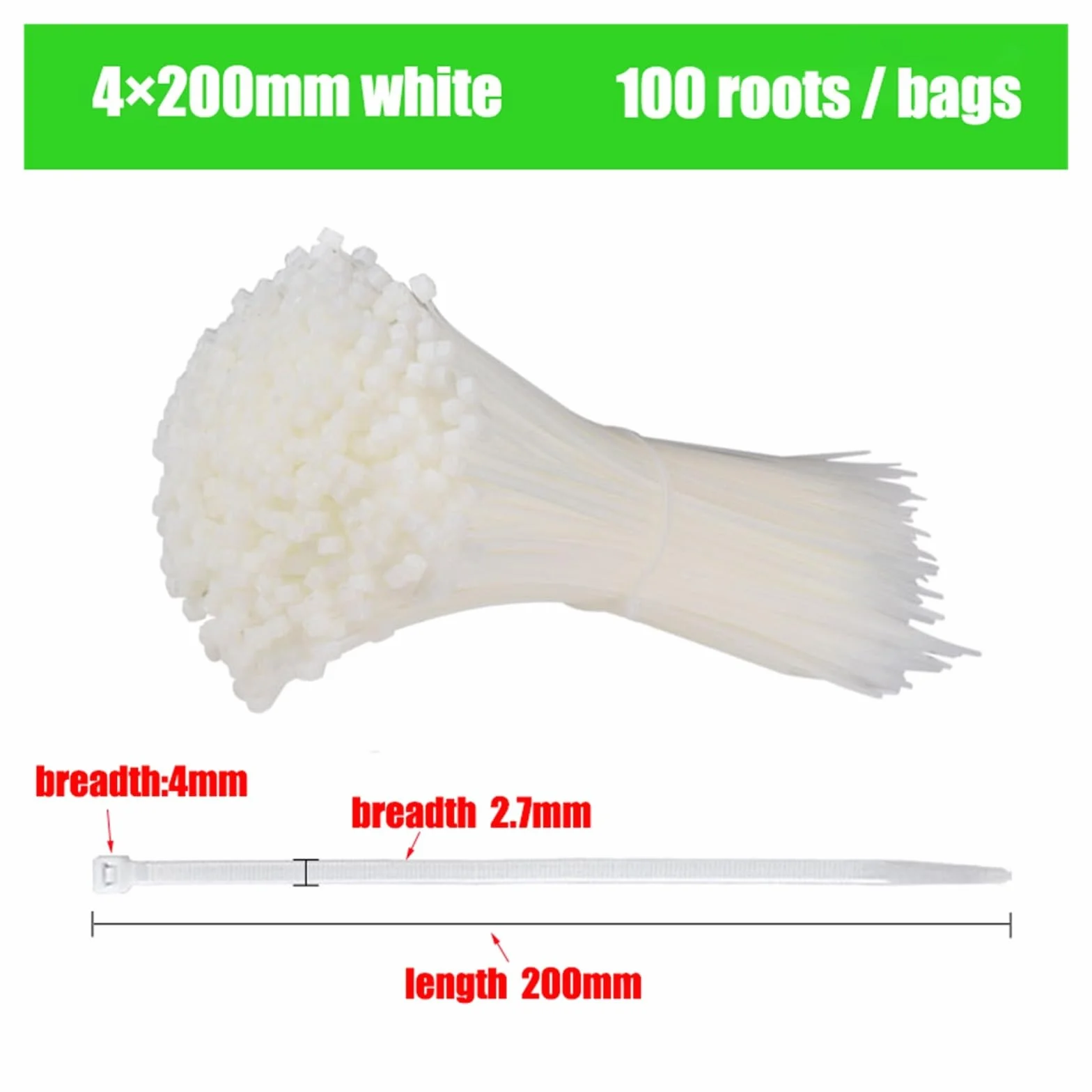 Samozaciskająca plastikowa opaska nylonowa 100 szt. Pierścień mocujący kabel, pasek na suwak(4x200mm)