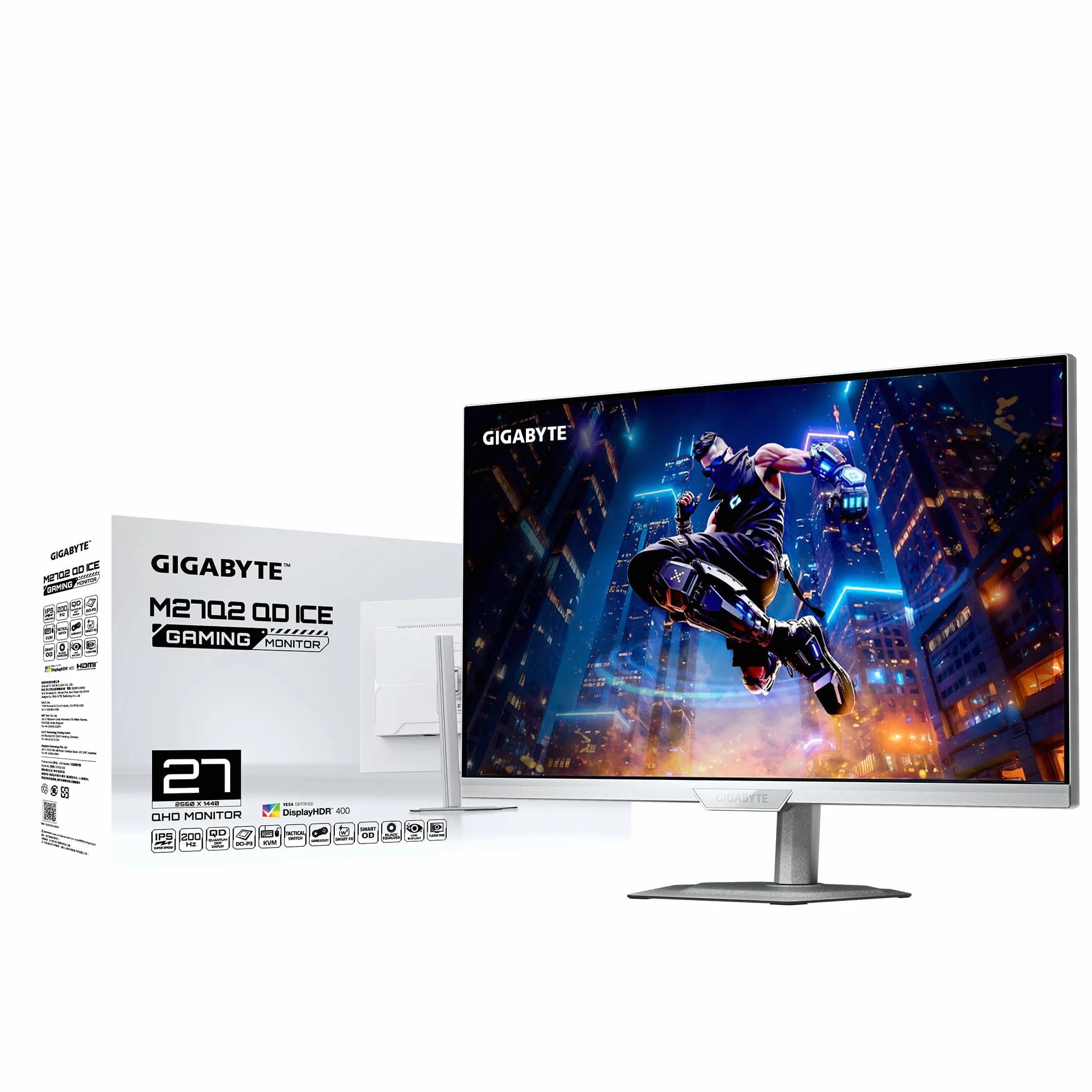 GIGABYTE M27Q2 QD ICE 27-calowy monitor gamingowy QHD – 2560 x 1440, 200 Hz, 1 ms, 350 cd/m², FreeSync Premium, Display HDR400, HDMI 2.0, Displayport 1.4
