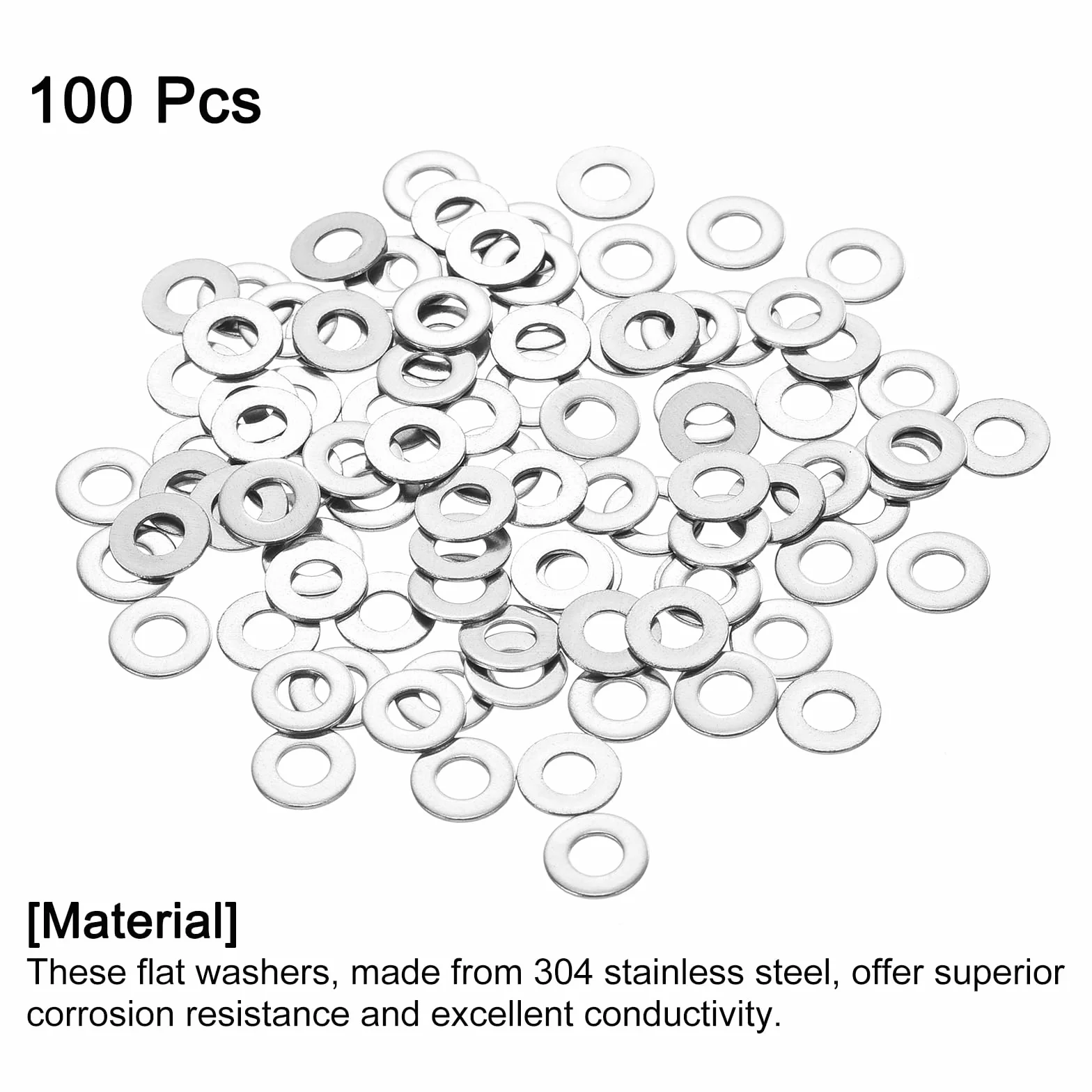 QUARKZMAN 100 szt. Podkładka płaska M3, stal nierdzewna 304 3,2 mm ID x 7 mm OD x 0,5 mm grubość do śrub, napraw fabryk, kuchni, sklepów i budownictwa, kolor srebrny