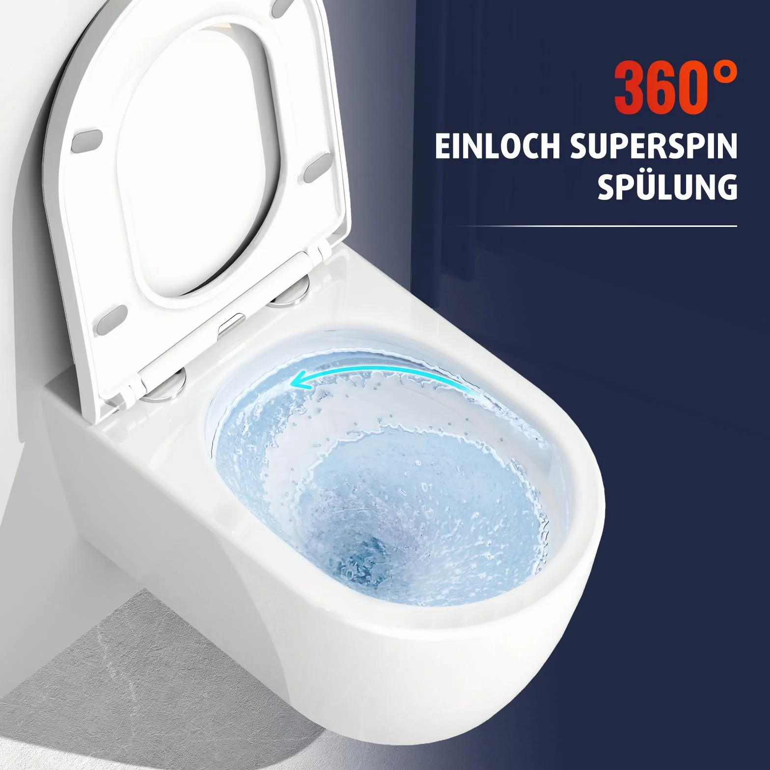 Rainsworth Superspin WC wisząca bez krawędzi, deska sedesowa 360°, wolnoopadająca, biała, długość 53 cm