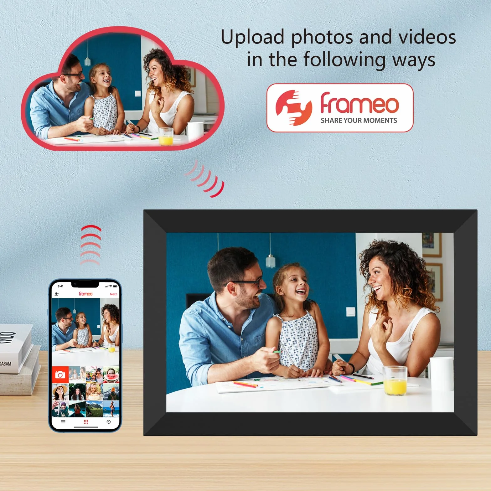 FRAMEO cyfrowa ramka na zdjęcia 10,1 cala 1280x800 IPS ekran dotykowy Smart Cloud 32 GB