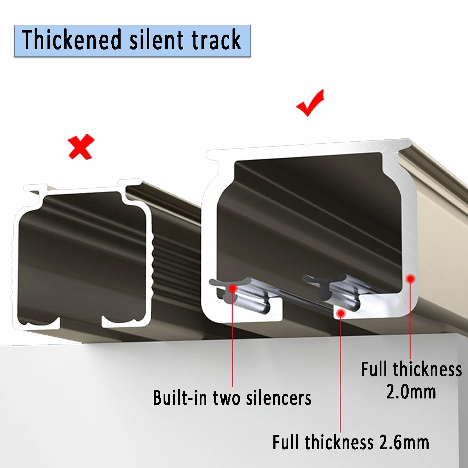 Wytrzymały aluminiowy uchwyt sufitowy z podwójną szyną zawiera elementy mocujące do przesuwnych kurtek i prysznica, regulowana długość 50-800 cm, idealny do dekoracji domu