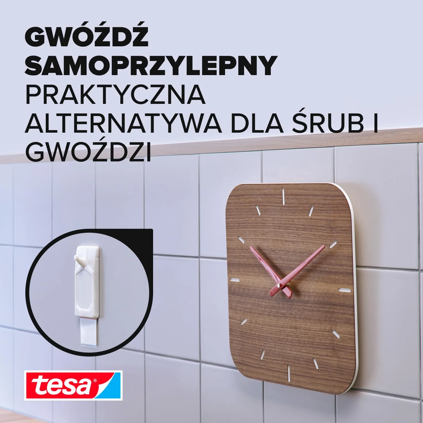 tesa Gwoździe samoprzylepne do płytek i metalu, zestaw 2 szt. – gwoździe samoprzylepne do gładkich i twardych powierzchni w łazience i kuchni, 2 kg siły trzymania – zdejmowane i wielokrotnego użytku –