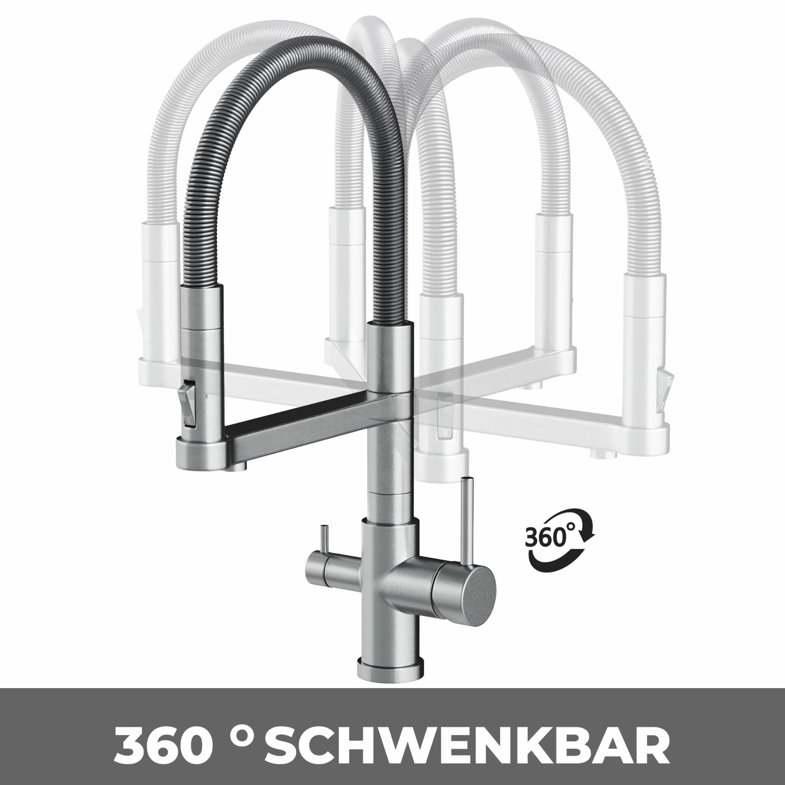 AORA® Statement INOX 3-drożny kran ze stali nierdzewnej | armatura kuchenna obracana o 360° z masywnej stali nierdzewnej 304 | armatura zlewozmywakowa do filtra wody, instalacji osmozy | kran z
