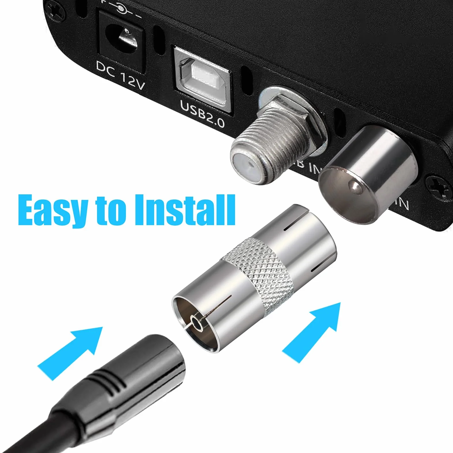 TUOLNK Adapter antenowy koncentryczny TV żeński do żeńskiej anteny telewizyjnej złącze koncentryczne do kabla antenowego, kabla satelitarnego, kabla koncentrycznego 4 szt