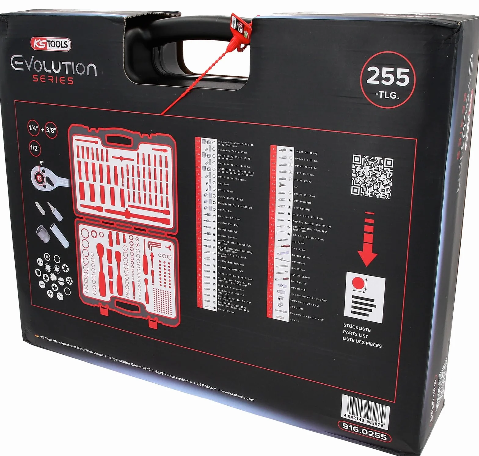 KS Tools 916.0255 1/4"+3/8"+1/2" zestaw kluczy nasadowych 12-kątny, 255-częściowy