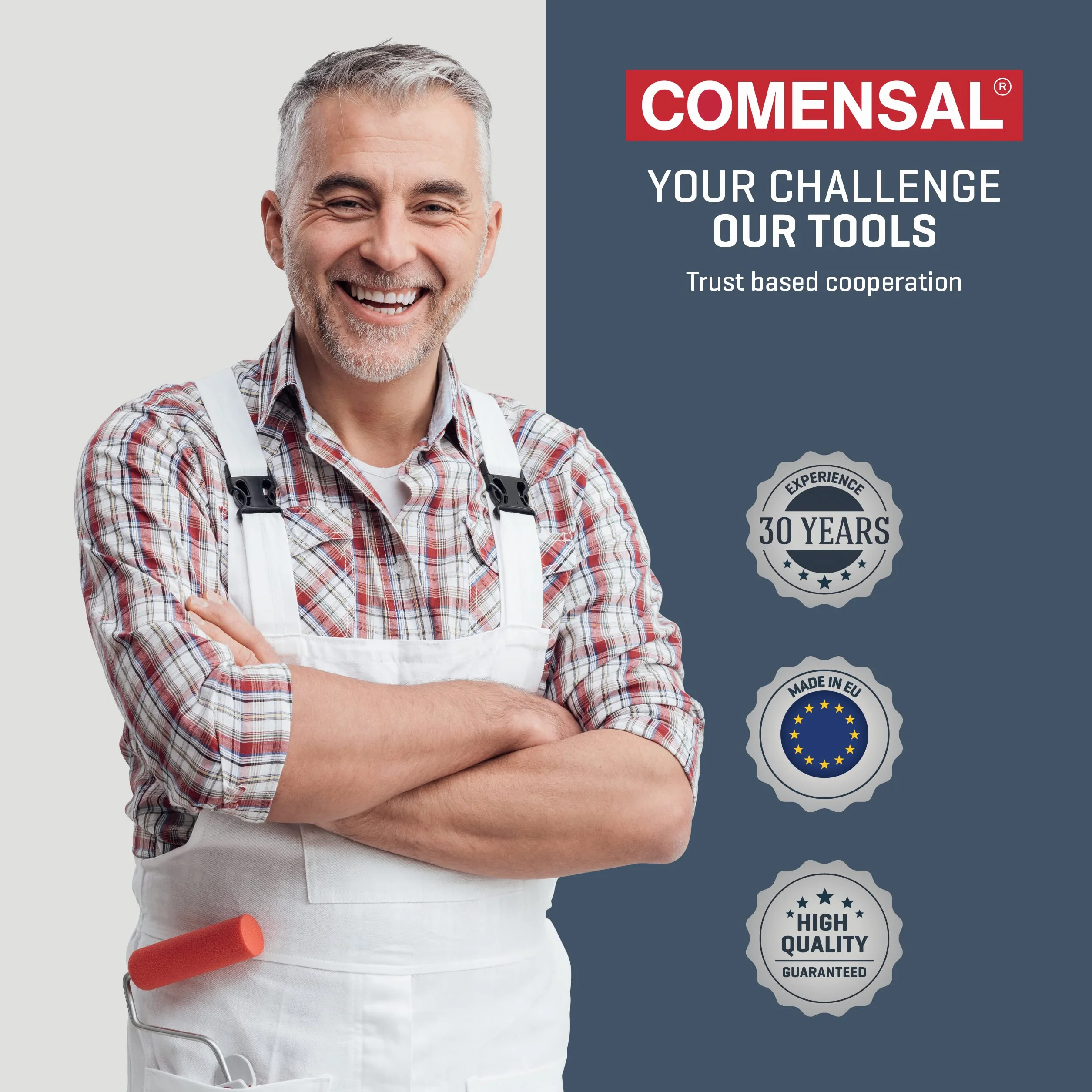 COMENSAL® Premium paca zębata ze stali nierdzewnej - profesjonalna paca zębata do wygładzania stal nierdzewna - paca zębata do układania płytek - szpachla zębata - Made in EU - ząbkowanie 4x4 mm