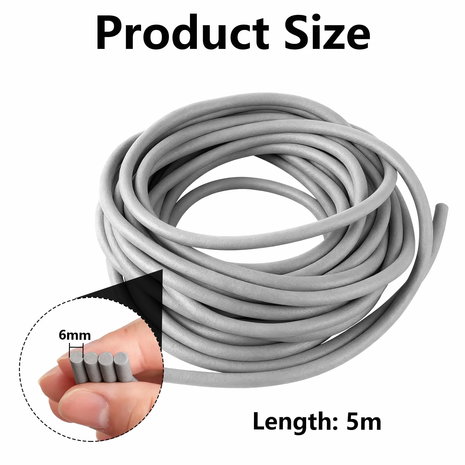 5 m EPDM sznur uszczelniający do fug, Ø 6 mm, uszczelnienie z pianki, szary sznurek uszczelniający do fug, średnica sznur wypełniający, EPDM, okrągły sznurek uszczelniający do fug i szczelin