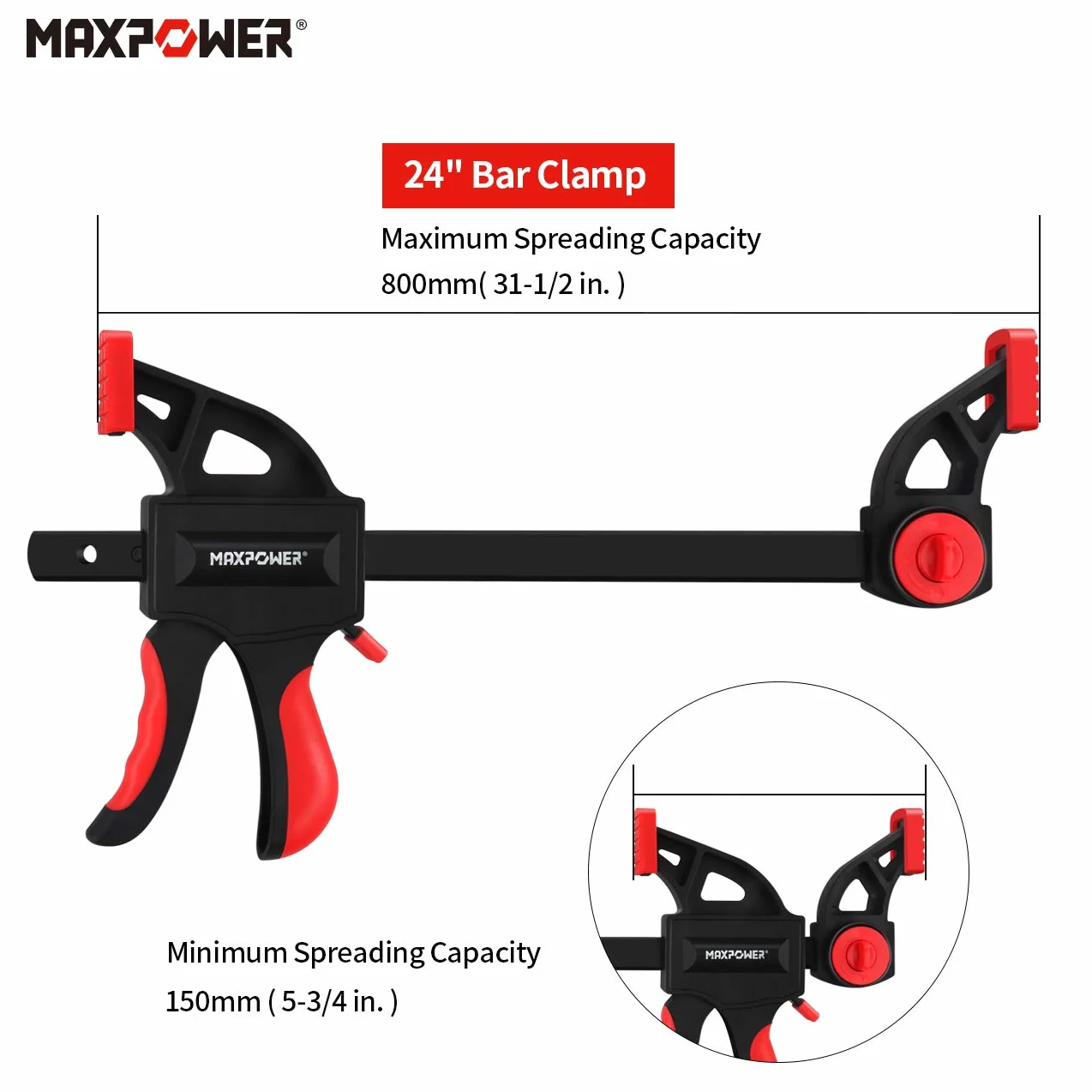 Zestaw zacisków prętowych 4 szt., MAXPOWER 24"/600 mm, szybkozłączka z grzechotką F, 800 mm, zestaw zacisków do obróbki drewna i projektów DIY