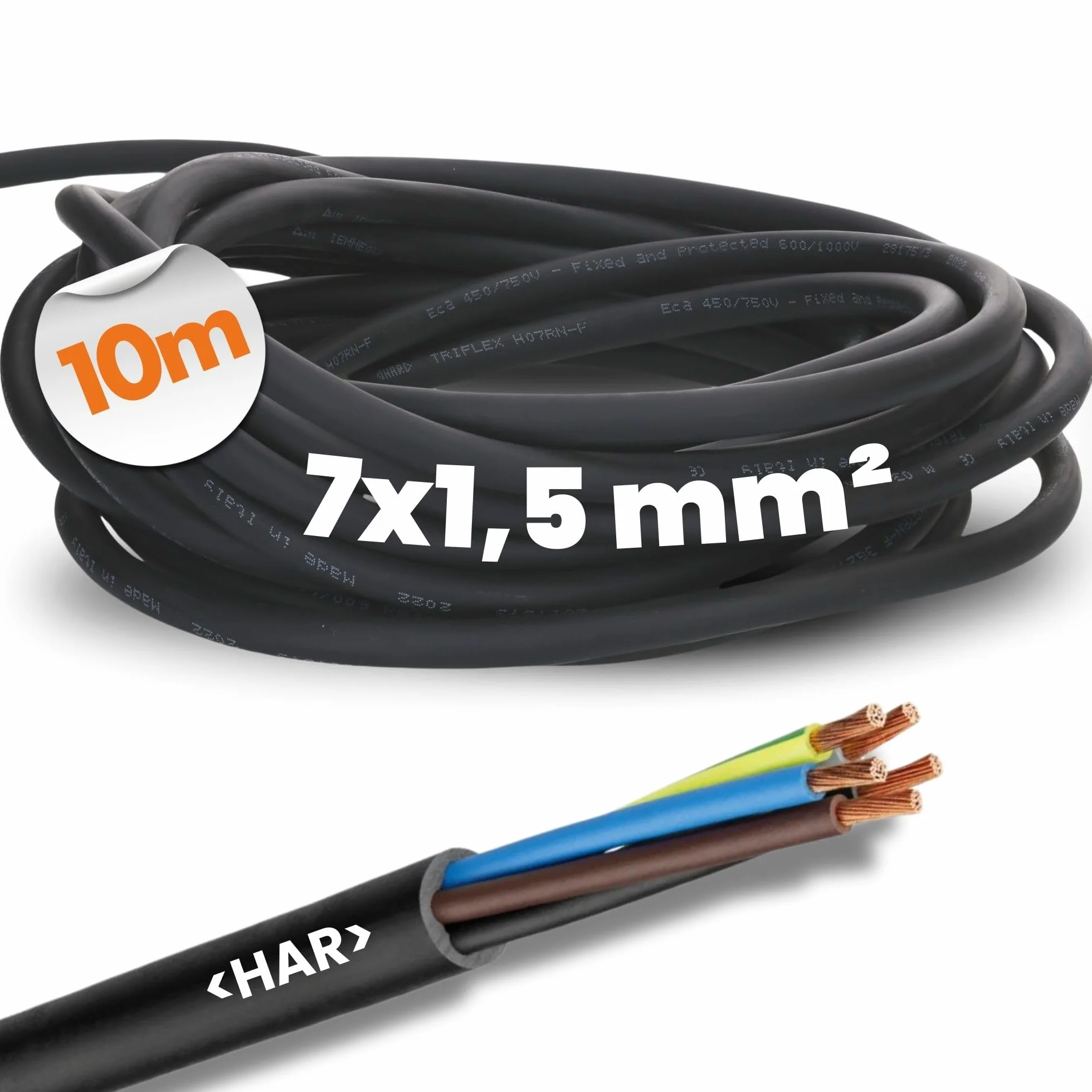Lapp 10m Kabel Gumowy H07RN-F 7G1,5 - Elastyczny Przewód Zasilający | Przewód przyłączeniowy odporny na UV i olej, 7x1,5 mm², do użytku na zewnątrz, budowy oraz maszyn, trudnopalny
