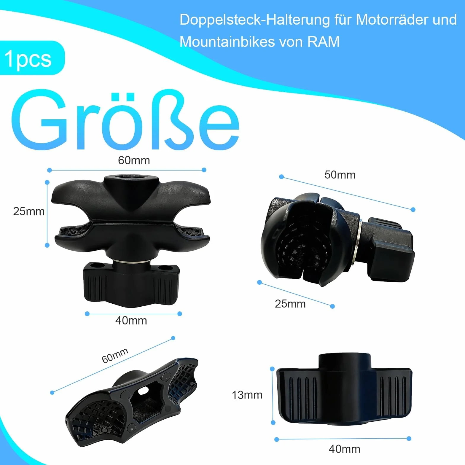 Ramię montażowe do uchwytu motocyklowego 60 mm, kompatybilne z adapterem kulowym 1 cal, uniwersalny uchwyt na telefon i GPS