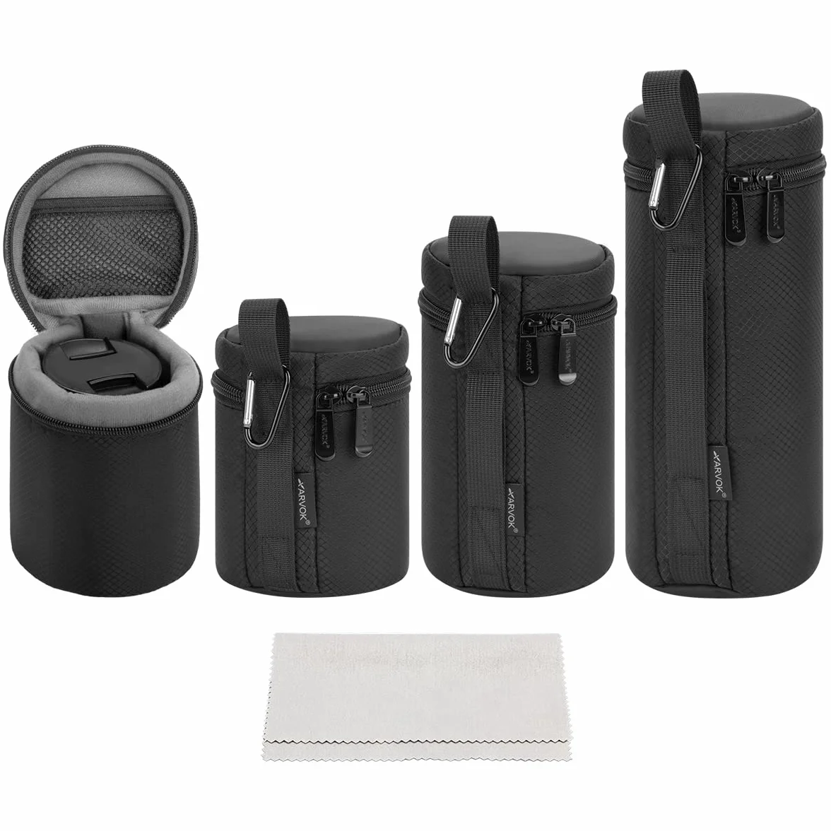 ARVOK Etui na obiektyw aparatu, wodoodporne etui ochronne na obiektyw aparatu DSLR, 4 rozmiary grubej torby na obiektyw aparatu Tamron, Sigma, Pentax, Sony, Fuji, Panasonic (4 sztuki)