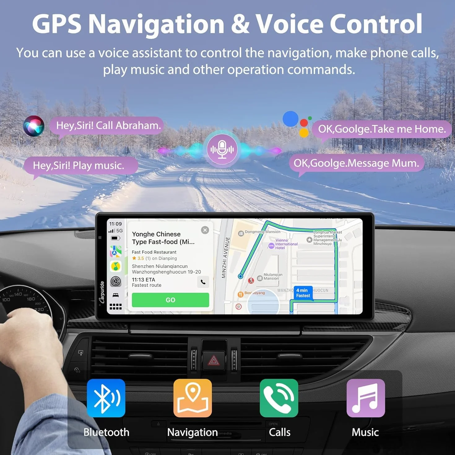 Carpuride Wireless Carplay i Android Auto z kamerą samochodową - 10,26-calowy ekran dotykowy HD IPS Car Play do samochodu, kamera przednia 4K i tylna 1080P, nagrywanie w pętli, dźwięk Bluetooth