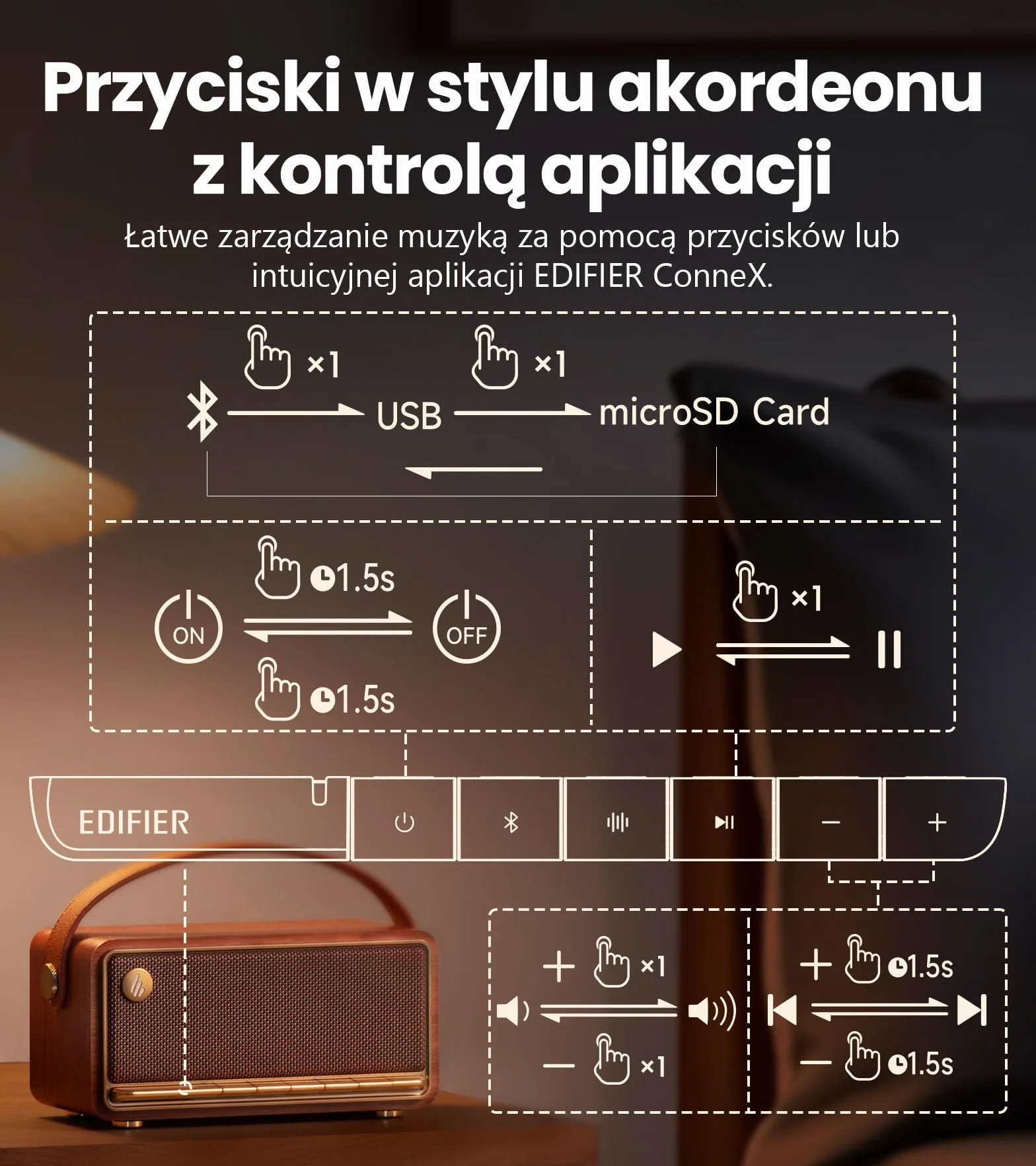 Edifier MP330 Przenośny głośnik Bluetooth 40 W RMS Hi-Res Stereo 360° 19 h Brązowy