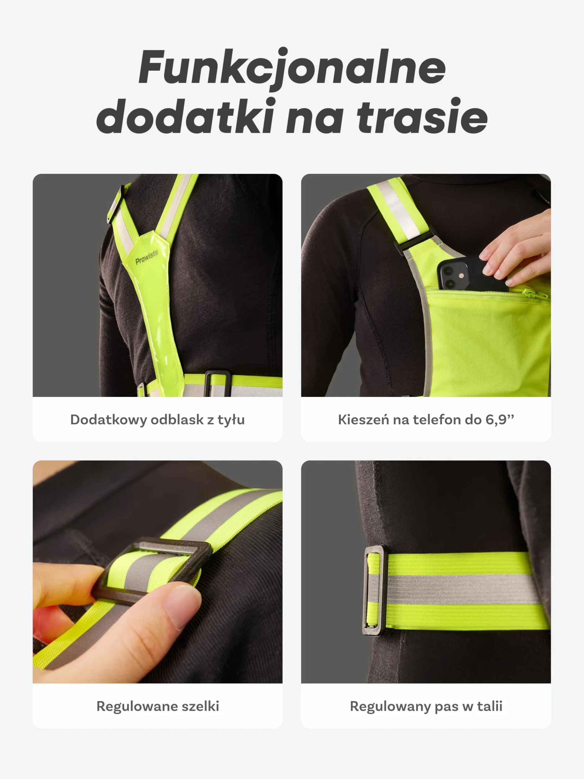 Prowiste Odblaskowa Kamizelka Rowerowa dla Mężczyzn i Kobiet – 360° Widoczność z Kieszenią z Przodu – Regulowane Pasy – także do Biegania i Aktywności na Świeżym Powietrzu