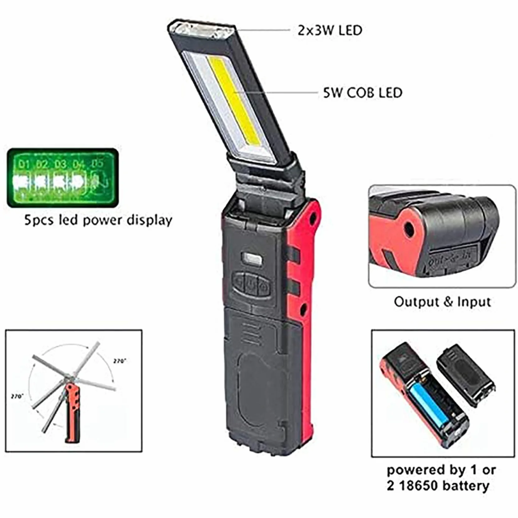 3X Super Jasne Światło Robocze LED COB z Podstawą Magnetyczną i Haczykiem Ładowalna Latarka USB z Możliwością Przyciemniania do Naprawy Samochodów na Zewnątrz