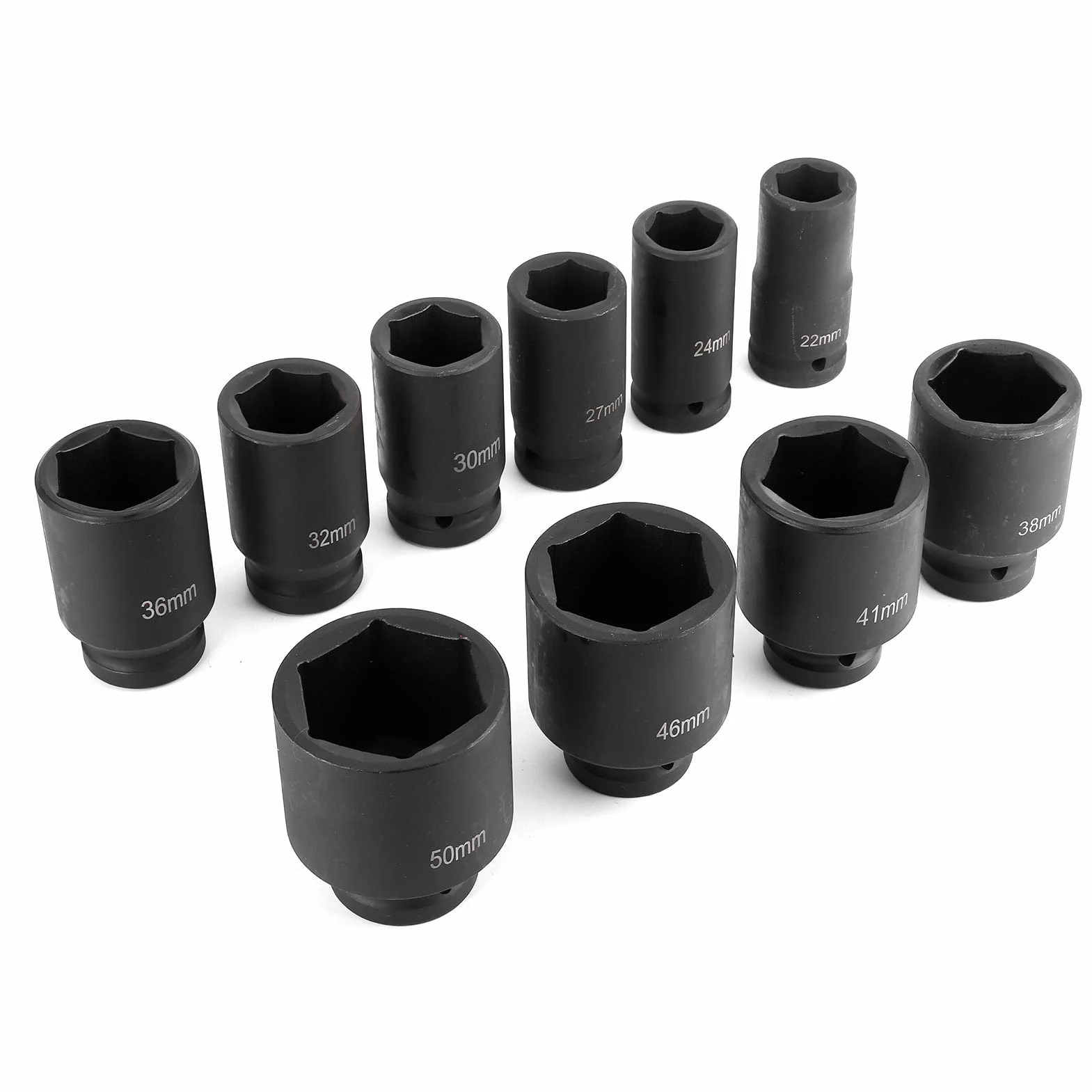 Walmeck 10 Sztuk Metrycznych Głębokich Nasadek Udarowych, Napęd 3/4 Cala 6-punktowy Zestaw Narzędzi Samochodowych Cr Mo Steel 22 24 27 30 32 36 38 41 46 50mm, ze Schowkiem, do Uży