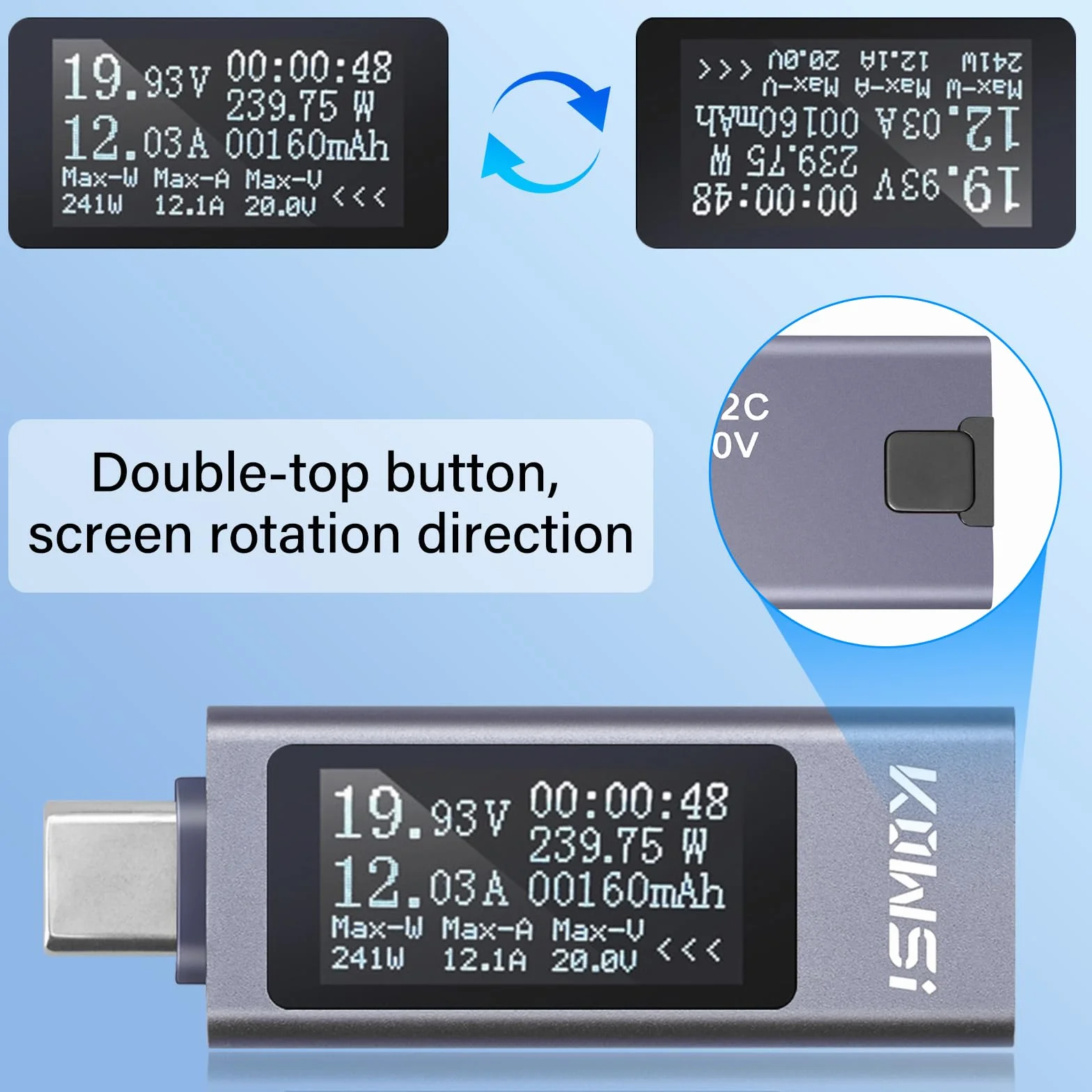 Tester USB 240 W, miernik prądu USB, miernik prądu, USB C, tester USB C, woltomierz, multimetr, miernik napięcia [USB C na USB C ]