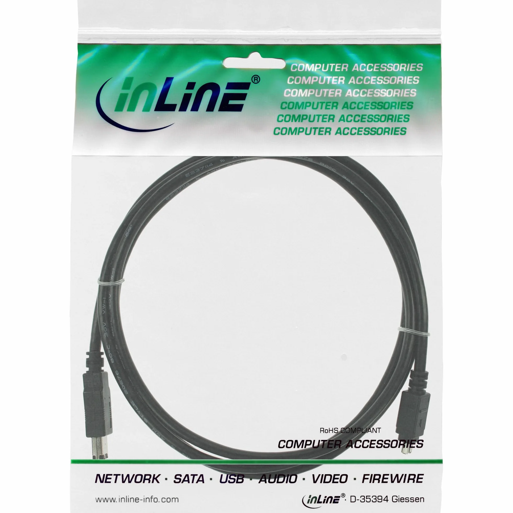 InLine Przewód FireWire IEEE1394 4-pin na 6-pin 1.8m Czarny