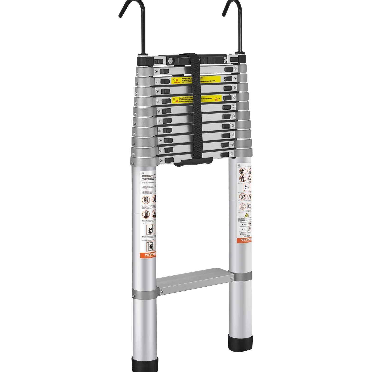 VEVOR Aluminiowa drabina teleskopowa obciążenie 190 kg przenośna drabina przedłużająca zasięg 4,6 m Antypoślizgowa kompaktowa wielofunkcyjna drabina z jednym przyciskiem do naprawy domu