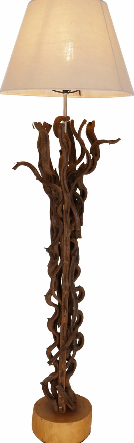Lampa stojąca wykonana ręcznie z naturalnego materiału, drewna, bawełny, model Jade 100 | Unikalna lampa z drewna dryfującego, ciepłe światło, nastrojowa atmosfera, idealna do relaksu, unikat