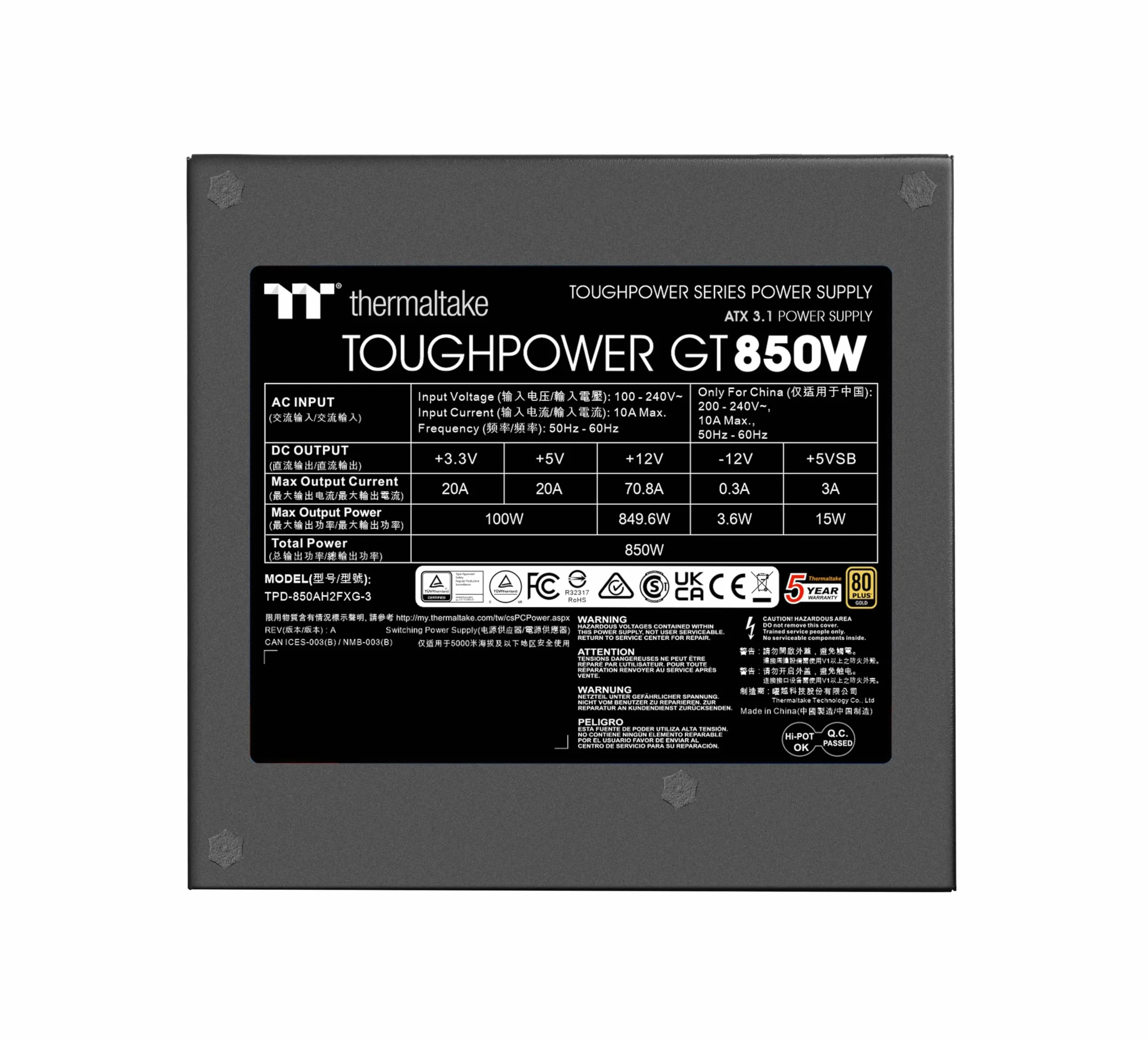 Thermaltake Toughpower GT 850W ATX 3.1 PCIe 5.1 80+ Gold Modular zasilacz