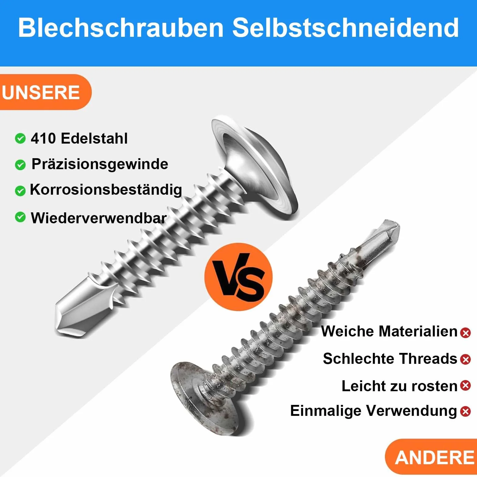 50 sztuk śrub do blach 4,2 x 16 mm, śruby wiertnicze, śruby samogwintujące ze stali nierdzewnej, śruby z gniazdem krzyżakowym, z końcówką śrubokręta