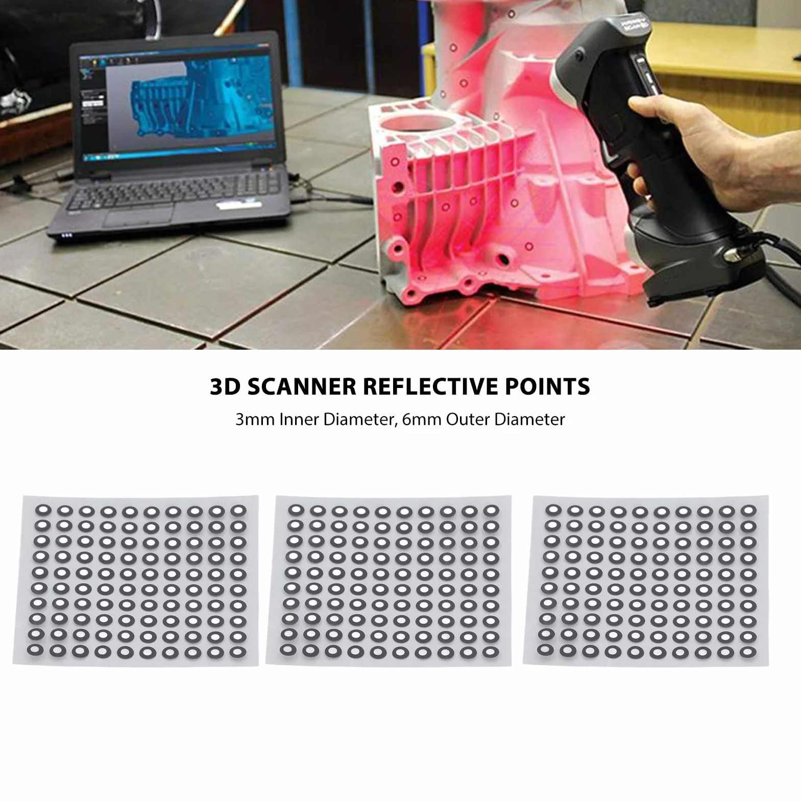 Punkt Znakowania 3D Skaner ID 3mm średnica Zewnętrzna 6mm 3 Arkusze 300 szt. Wysoki Współczynnik Odbicia