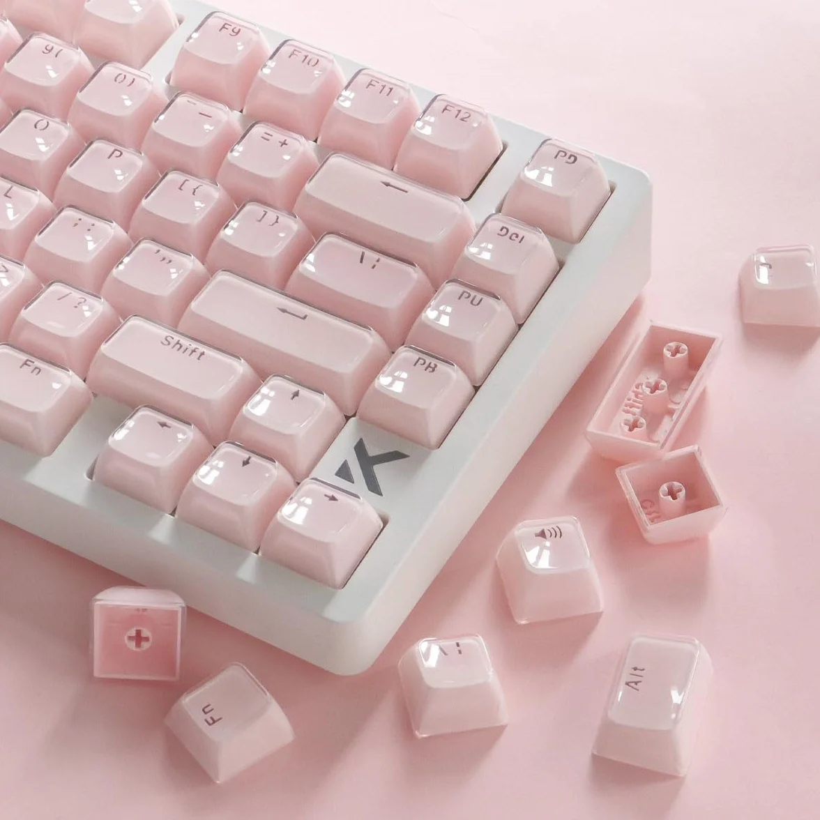 Sunzit Crystal Jelly Pink Keycaps, profil MDA, przezroczyste jadeitowe klawisze, 130 klawiszy błyszczą przez niestandardowe klawisze, zestaw nasadek na klawisze 60%, 65%, 75%, 100% Cherry MX