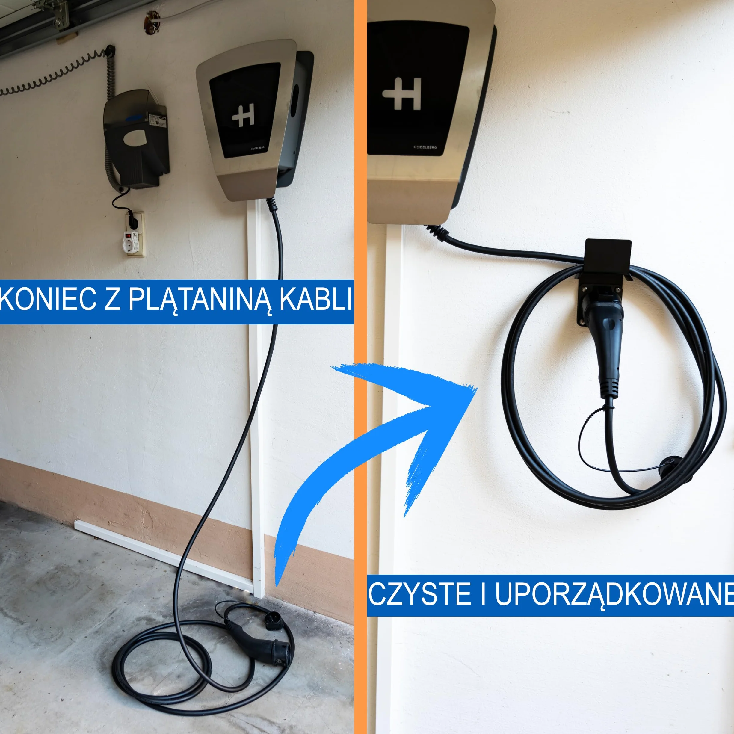 Uchwyt ścienny EVify Type 2, uchwyt na kabel ładujący – wytrzymały uchwyt ze stali nierdzewnej do wallboxów i samochodów elektrycznych