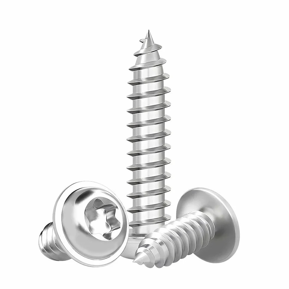 Wkręty samogwintujące M5 – wkręty do blachy, płaski łeb z tarczą, stal nierdzewna, Torx, wkręty do drewna, pełny gwint, M5 x 25 mm, 20