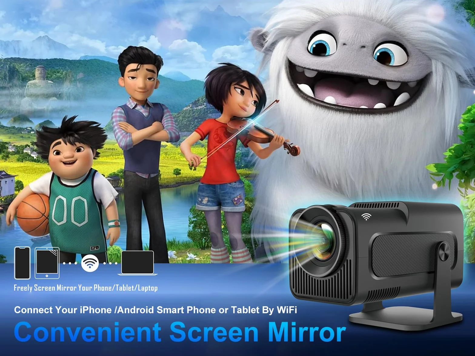 Magcubic HY320 Mini projektor przenośny 4K FHD 1080P 10000 lumenów WiFi 6 BT 5.0 Android 11.0 czarny