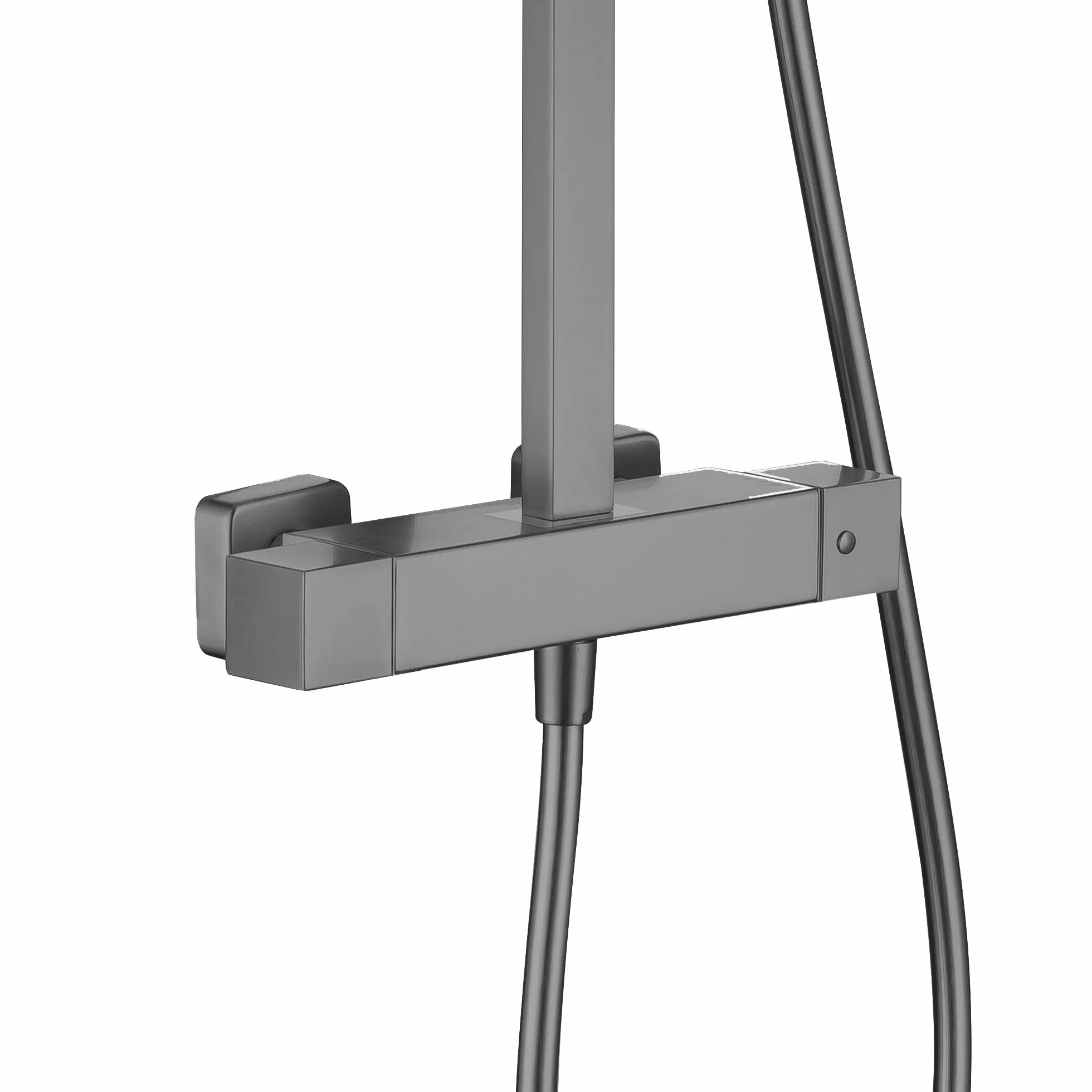 ENKI, ENZO, SH0623, czarny zestaw prysznicowy Gunmetal 38? Bateria prysznicowa termostatyczna z 200 mm ultracienkim prysznicem nad głową i prysznicem ręcznym, kwadratowy system prysznicowy, 10-letnia